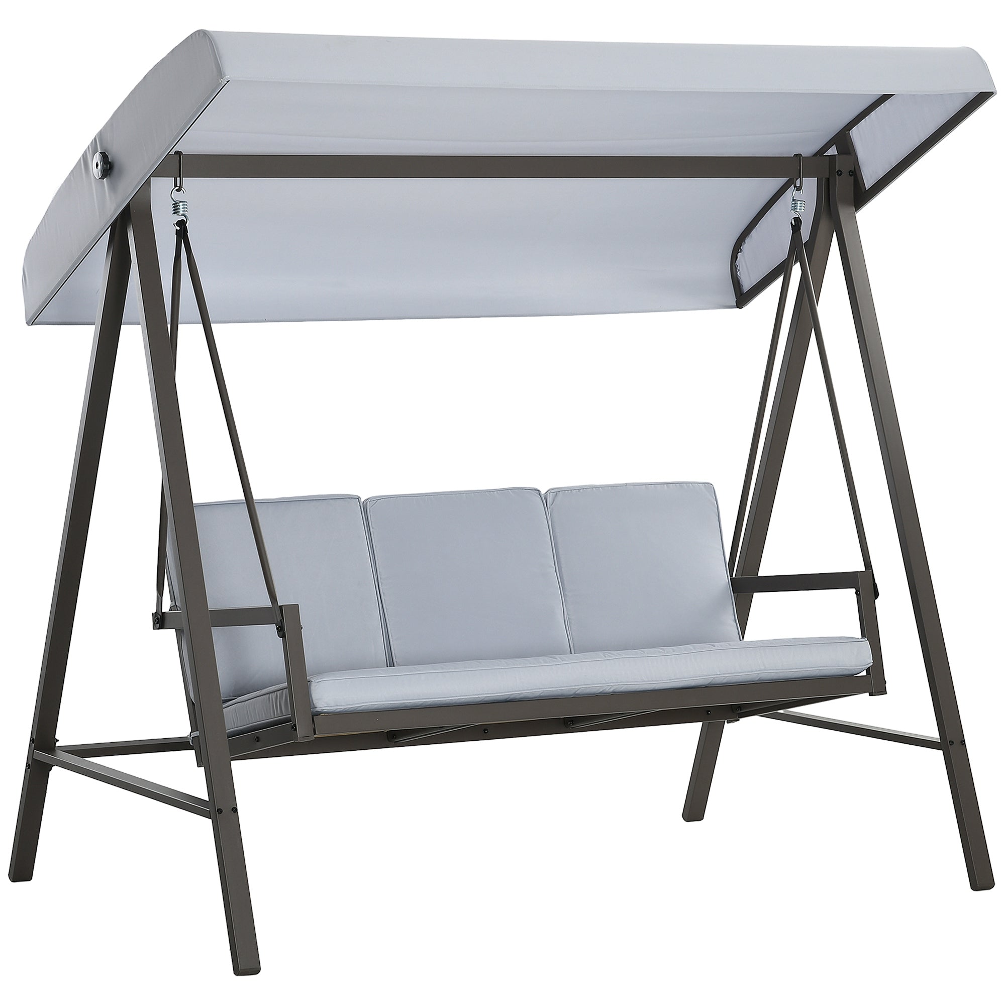Outsunny 3 Seater Patio Swing Chair, Porch Swing with Adjustable Canopy, Removable Cushions and Steel Frame, Outdoor Swing Seat for Garden, Backyard, Lawn, Light Grey