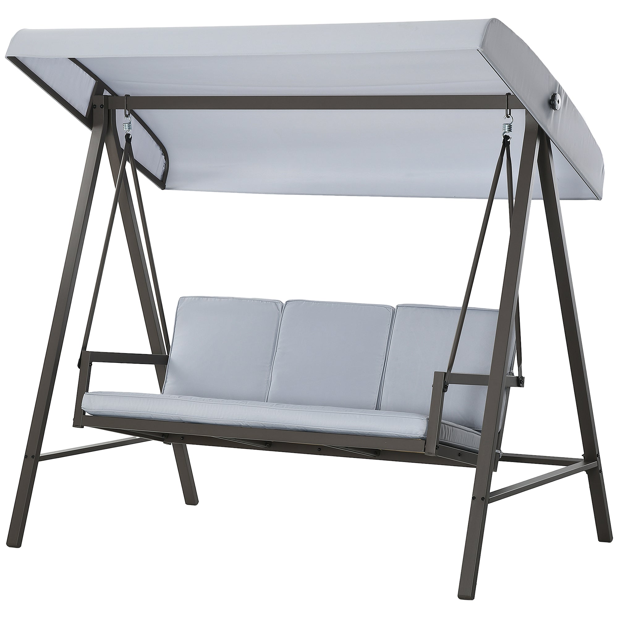 Outsunny 3 Seater Patio Swing Chair, Porch Swing with Adjustable Canopy, Removable Cushions and Steel Frame, Outdoor Swing Seat for Garden, Backyard, Lawn, Light Grey