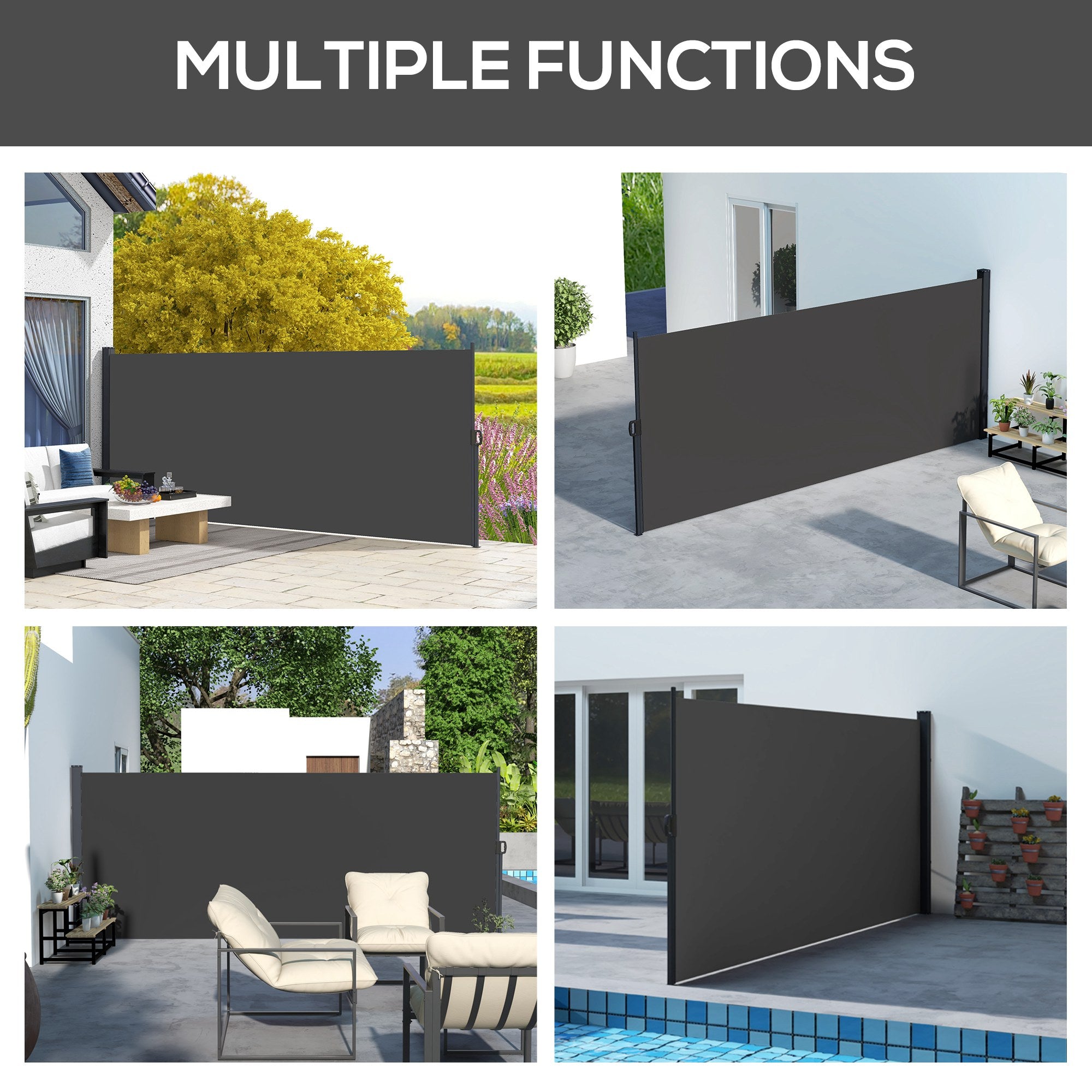 Outsunny 13' x 5' Retractable Side Awning, Garden Privacy Screen Divider, Full Cassette Windbreaker for Hot Tub, Balcony, Terrace, Pool, Black