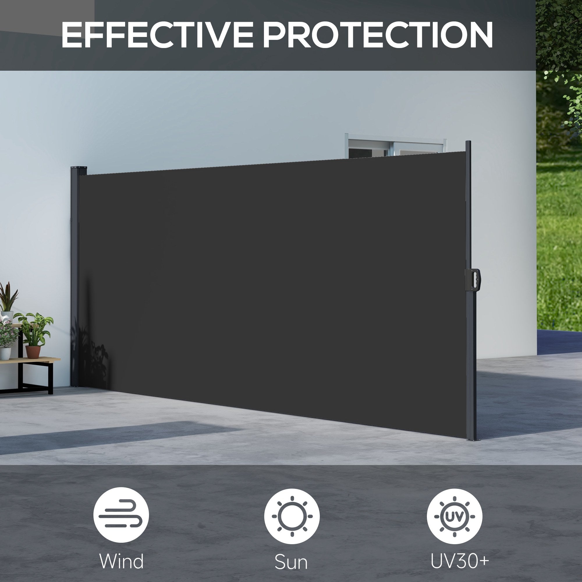Outsunny 13' x 5' Retractable Side Awning, Garden Privacy Screen Divider, Full Cassette Windbreaker for Hot Tub, Balcony, Terrace, Pool, Black