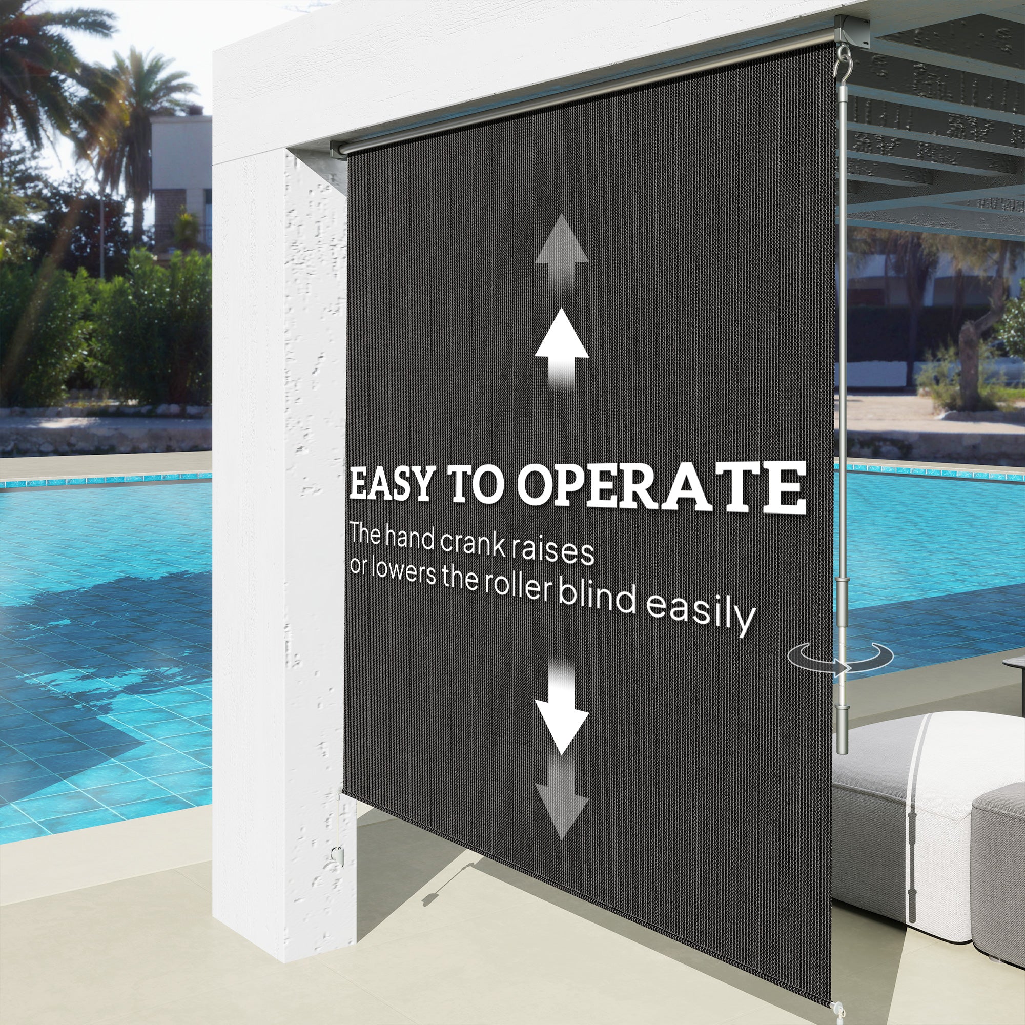 Outsunny 6'W x 6'H Roller Shades, Outdoor Blinds Cordless Roll Up Shade for Porch Balcony Gazebo, Black