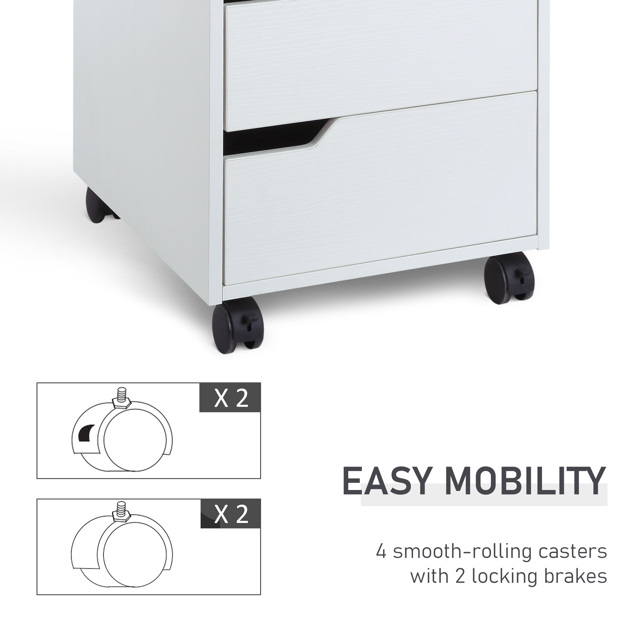HOMCOM 3 Drawer File Cabinet, Mobile Vertical Filing Cabinet with Wheels, Office Storage Cabinet, White