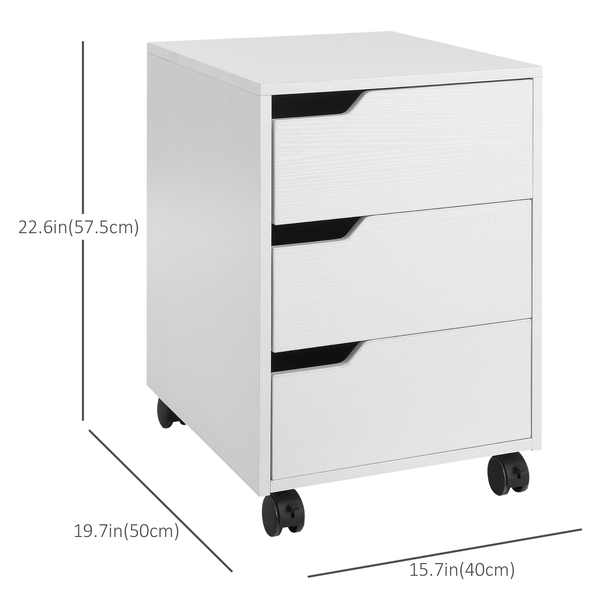 HOMCOM 3 Drawer File Cabinet, Mobile Vertical Filing Cabinet with Wheels, Office Storage Cabinet, White