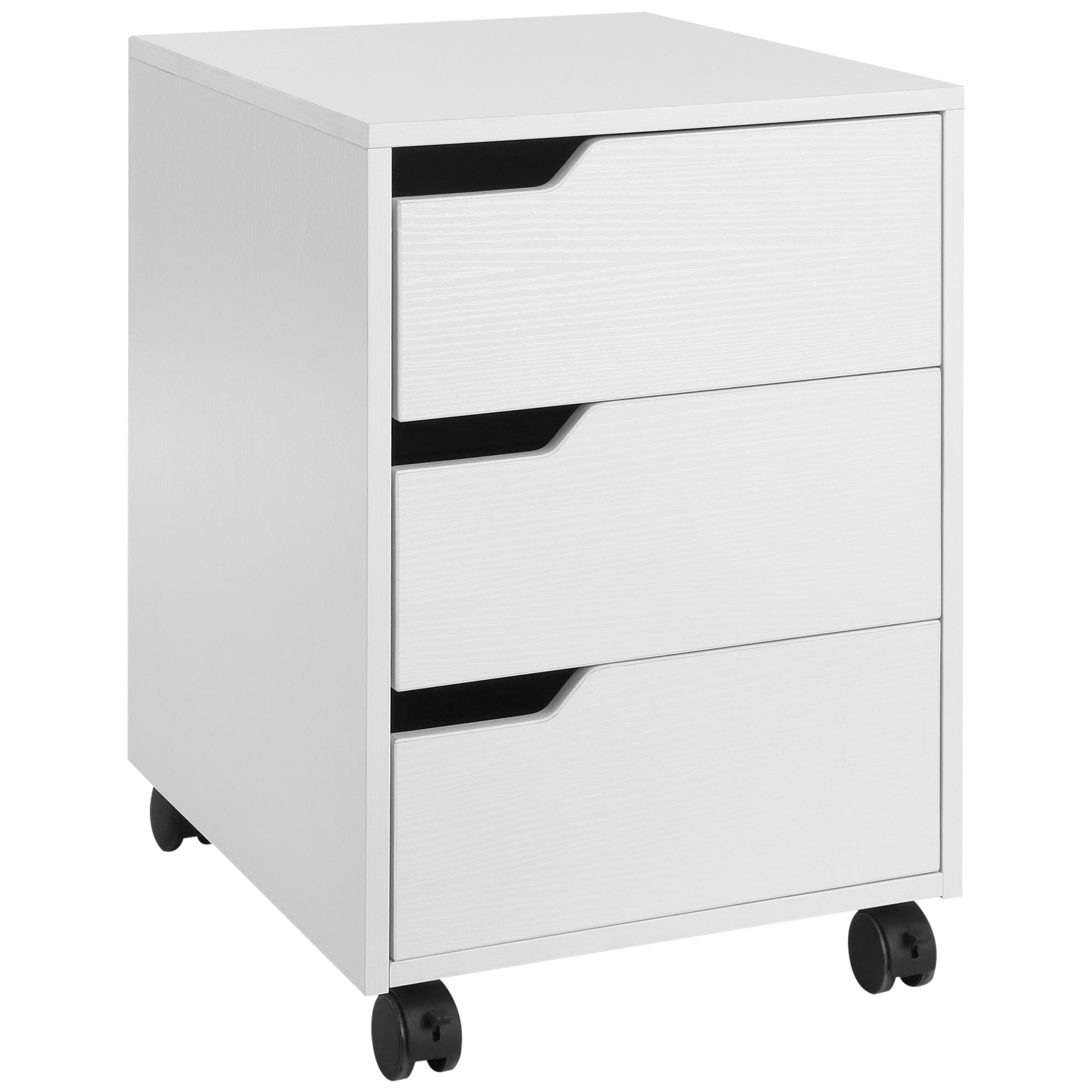 HOMCOM 3 Drawer File Cabinet, Mobile Vertical Filing Cabinet with Wheels, Office Storage Cabinet, White