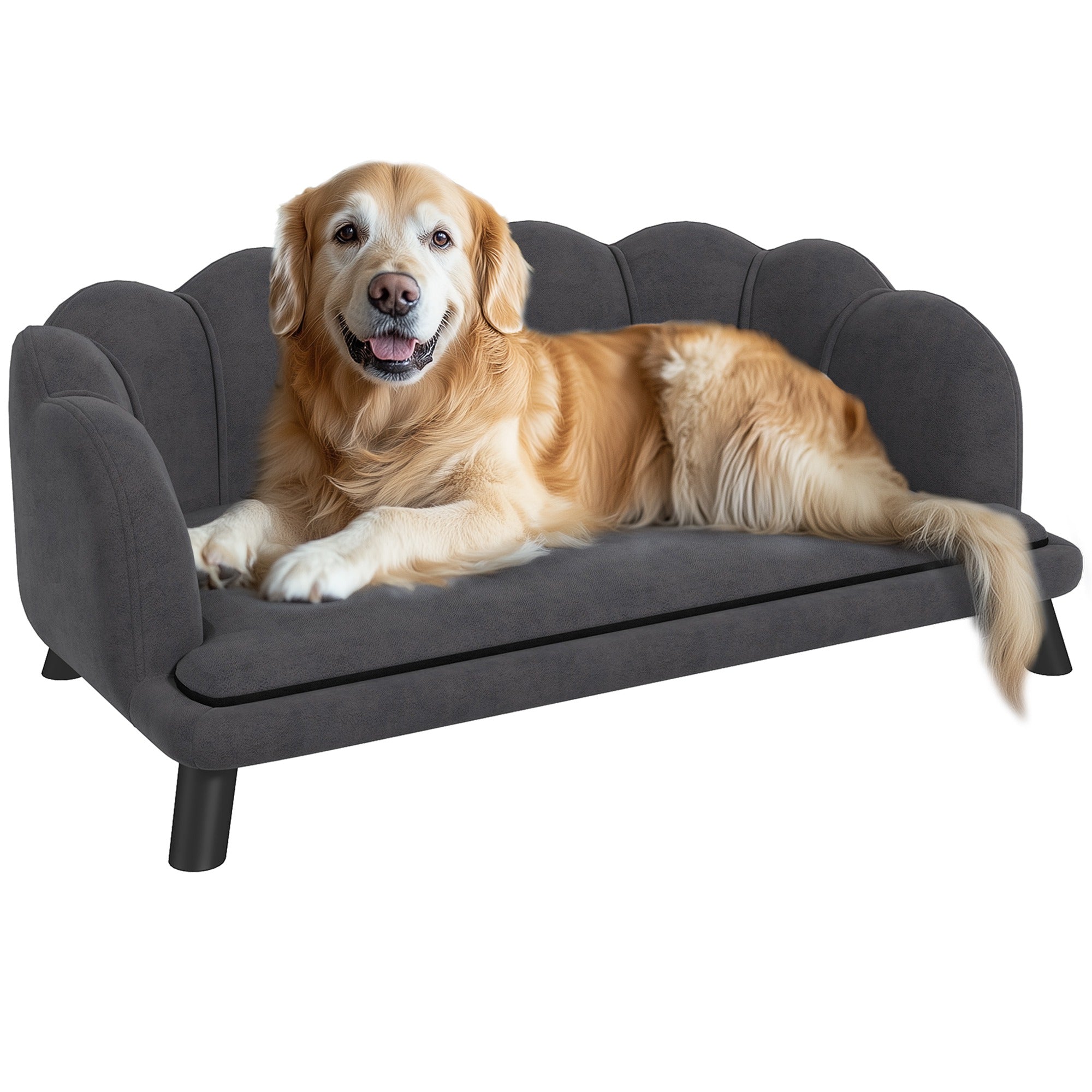 PawHut Dog Couch Pet Sofa Cat Bed with Removable Cushion Wood Legs for Medium and Large Dogs, Dark Grey