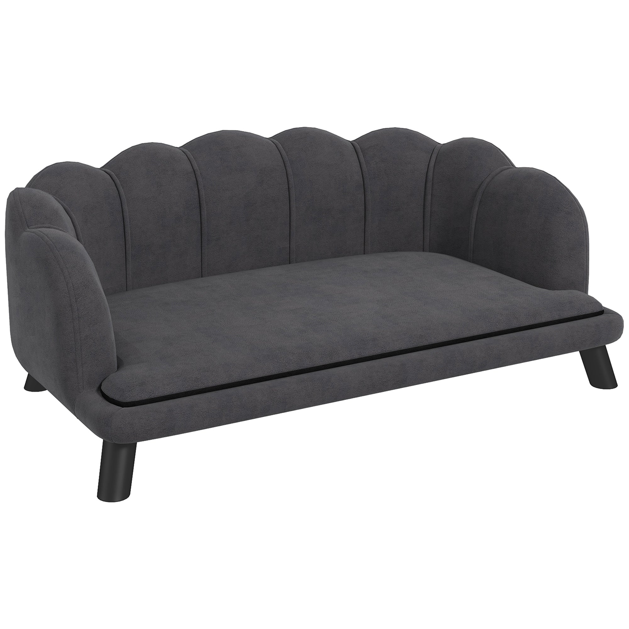 PawHut Dog Couch Pet Sofa Cat Bed with Removable Cushion Wood Legs for Medium and Large Dogs, Dark Grey