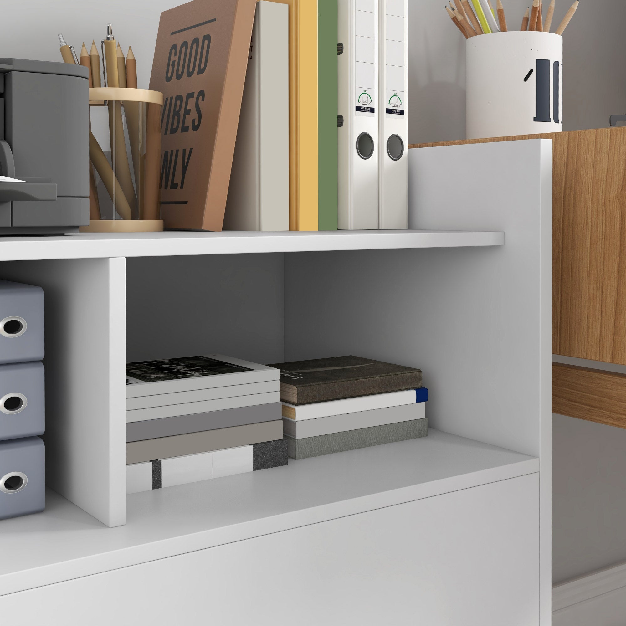 Vinsetto Lateral Filing Cabinet with Wheels and Open Storage Shelf, Mobile File Cabinet with Large Drawer and Adjustable Hanging Bar for Letter, A4 and Legal Size, White