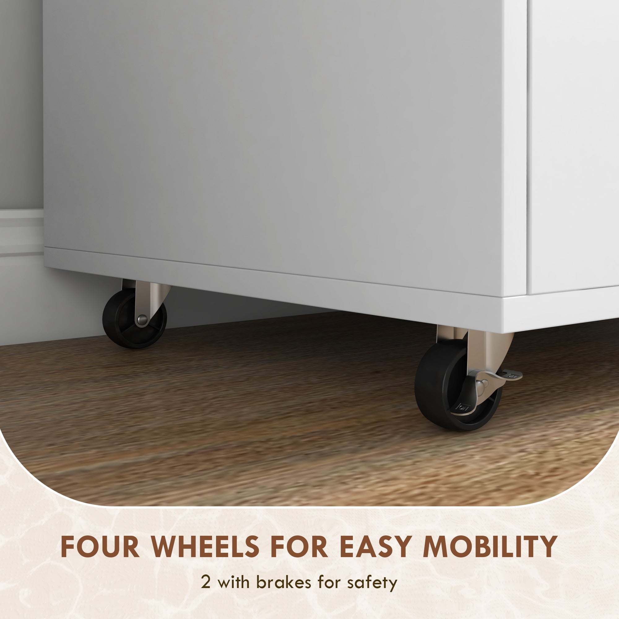 Vinsetto Lateral Filing Cabinet with Wheels and Open Storage Shelf, Mobile File Cabinet with Large Drawer and Adjustable Hanging Bar for Letter, A4 and Legal Size, White