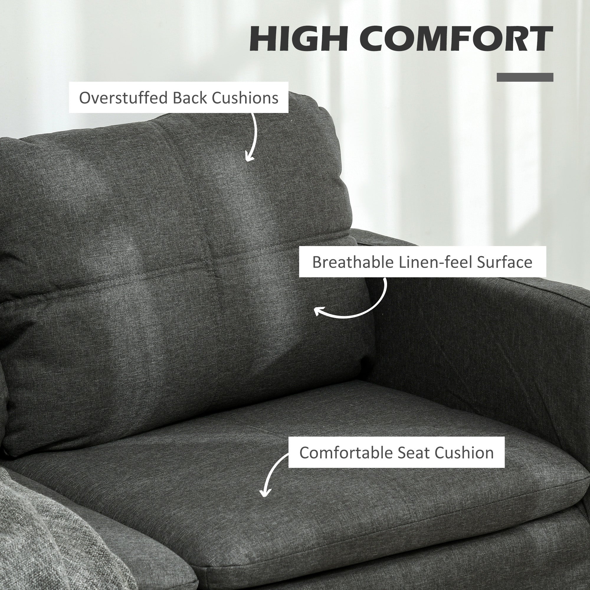 HOMCOM 53" Loveseat Sofa for Bedroom, Modern Love Seats Furniture, Upholstered 2 Seater Couch with Steel Legs for Living Room, Dark Grey