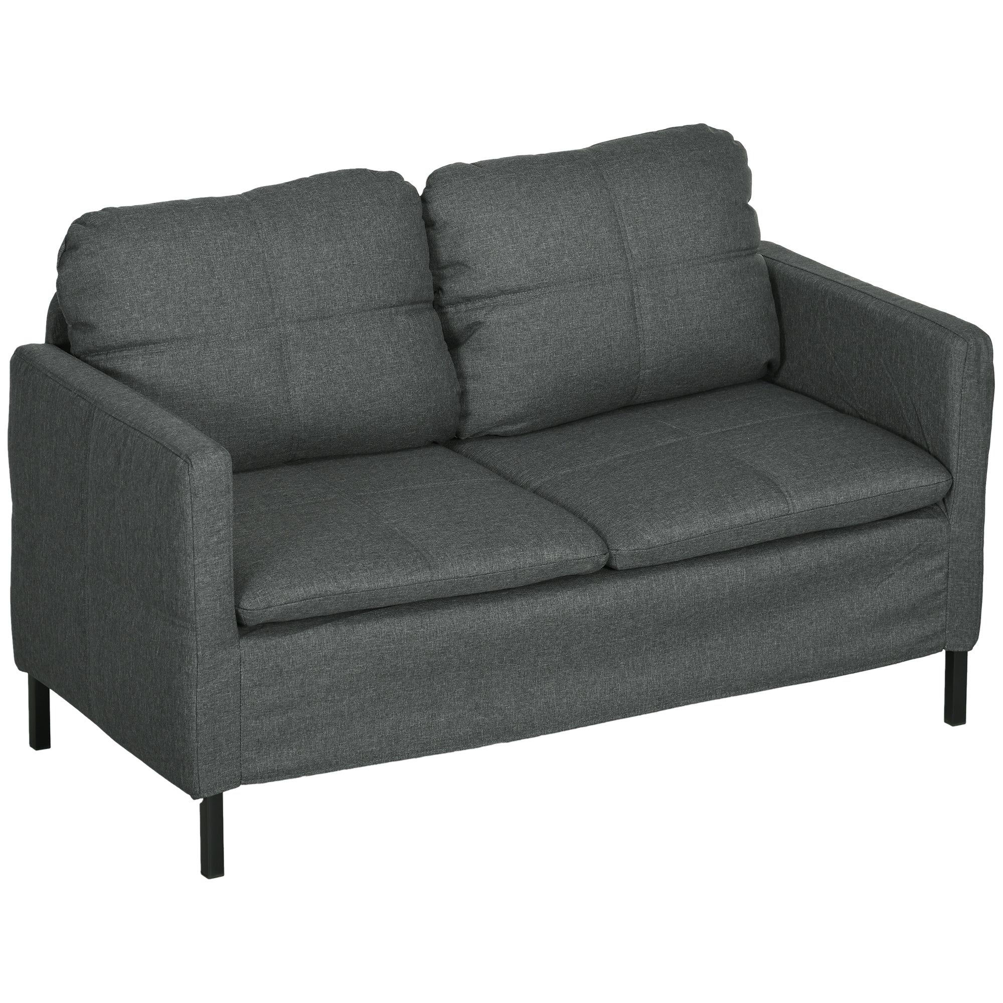 HOMCOM 53" Loveseat Sofa for Bedroom, Modern Love Seats Furniture, Upholstered 2 Seater Couch with Steel Legs for Living Room, Dark Grey