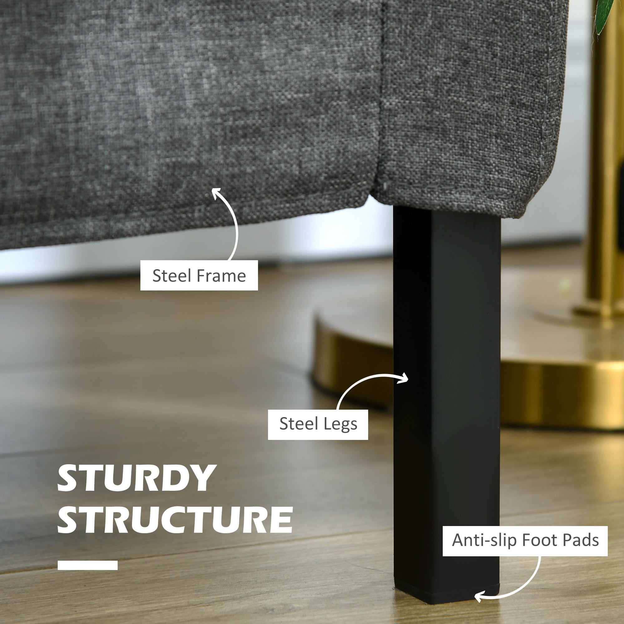 HOMCOM 53" Loveseat Sofa for Bedroom, Modern Love Seats Furniture, Upholstered 2 Seater Couch with Steel Legs for Living Room, Dark Grey