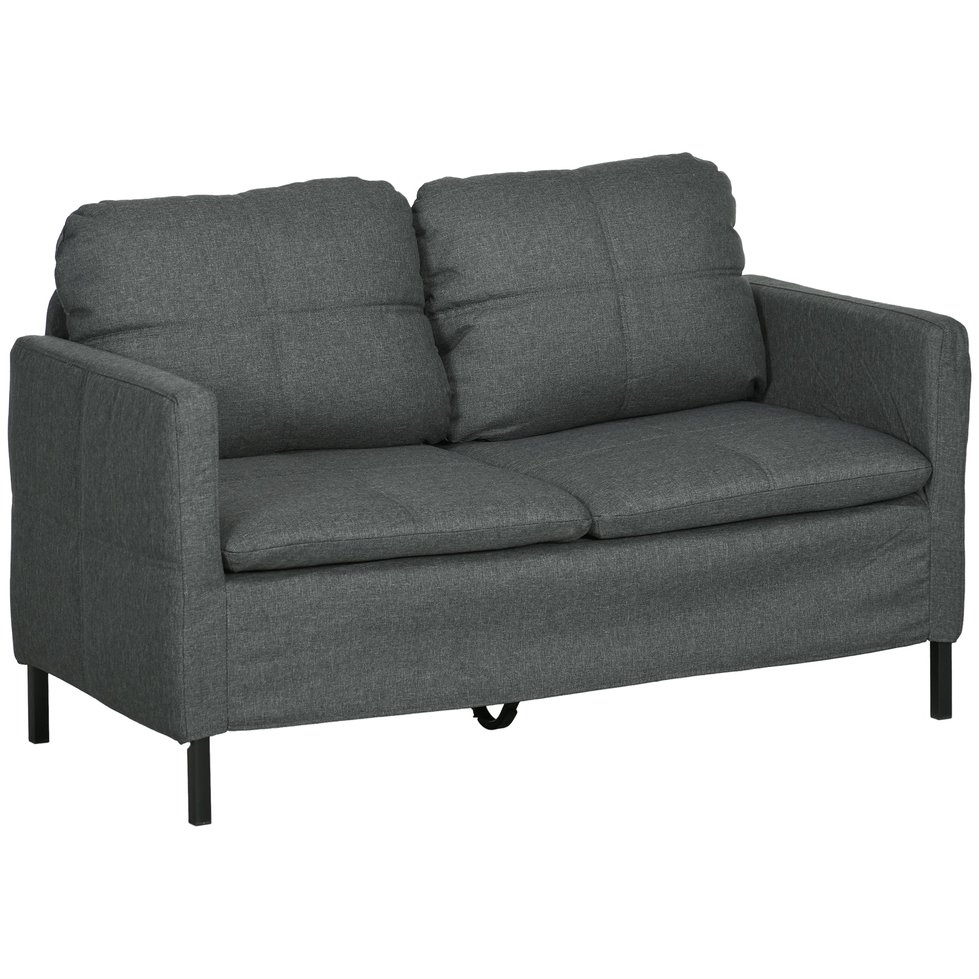 HOMCOM 53" Loveseat Sofa for Bedroom, Modern Love Seats Furniture, Upholstered 2 Seater Couch with Steel Legs for Living Room, Dark Grey