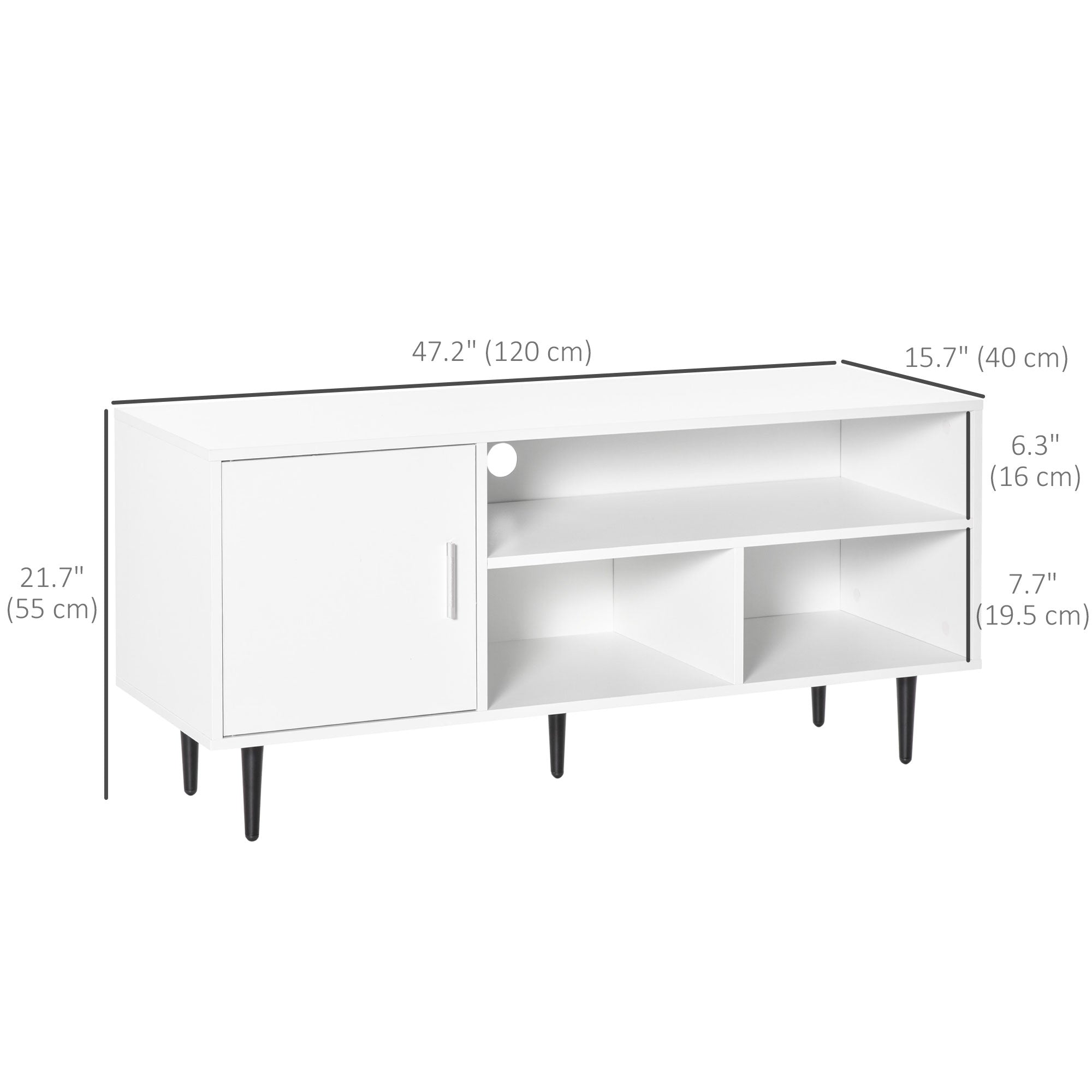 HOMCOM Modern TV Stand Cabinet for TVs up to 60 Inches with Storage Shelf, Cable Hole, Home Entertainment Unit Center, for Living Room Bedroom, White