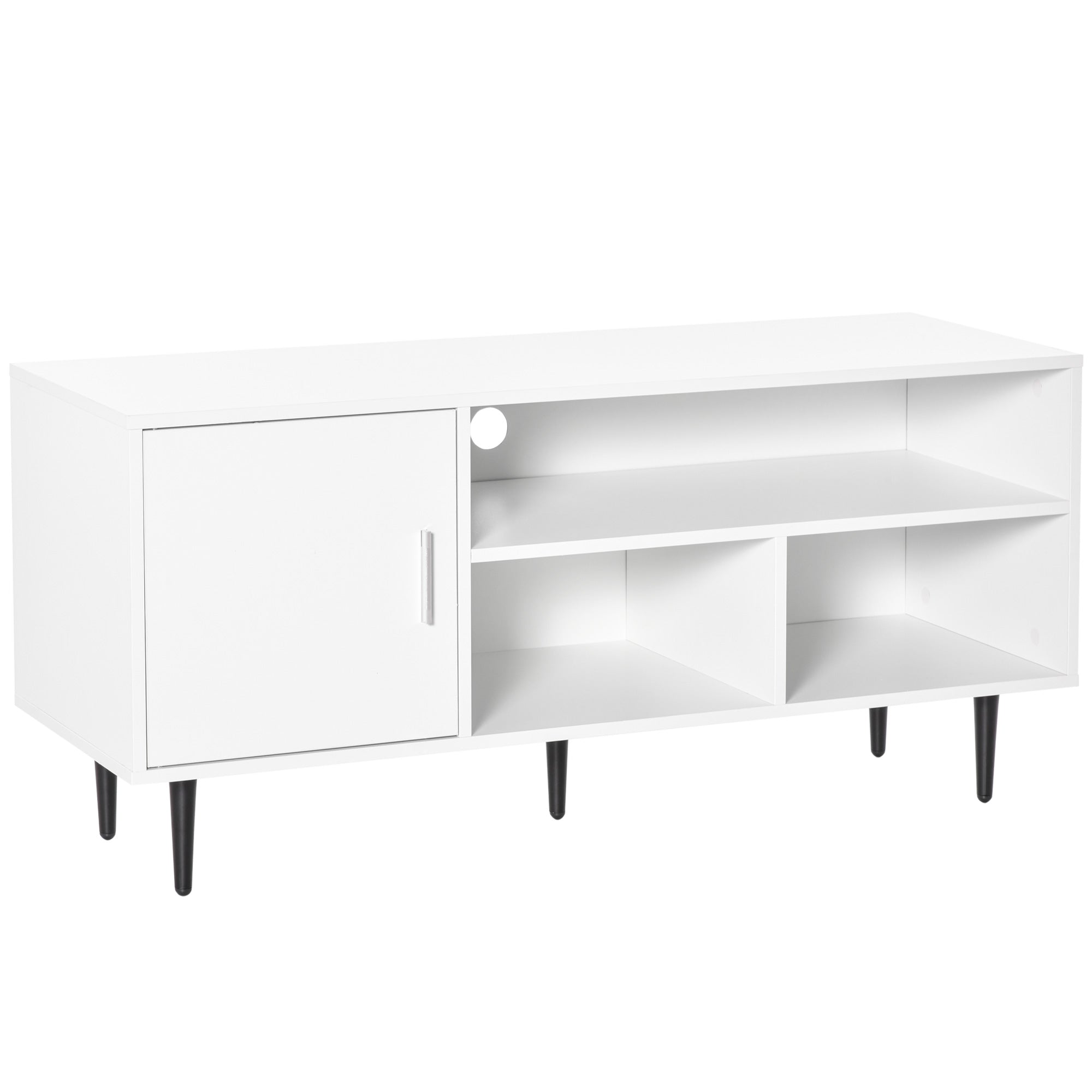 HOMCOM Modern TV Stand Cabinet for TVs up to 60 Inches with Storage Shelf, Cable Hole, Home Entertainment Unit Center, for Living Room Bedroom, White