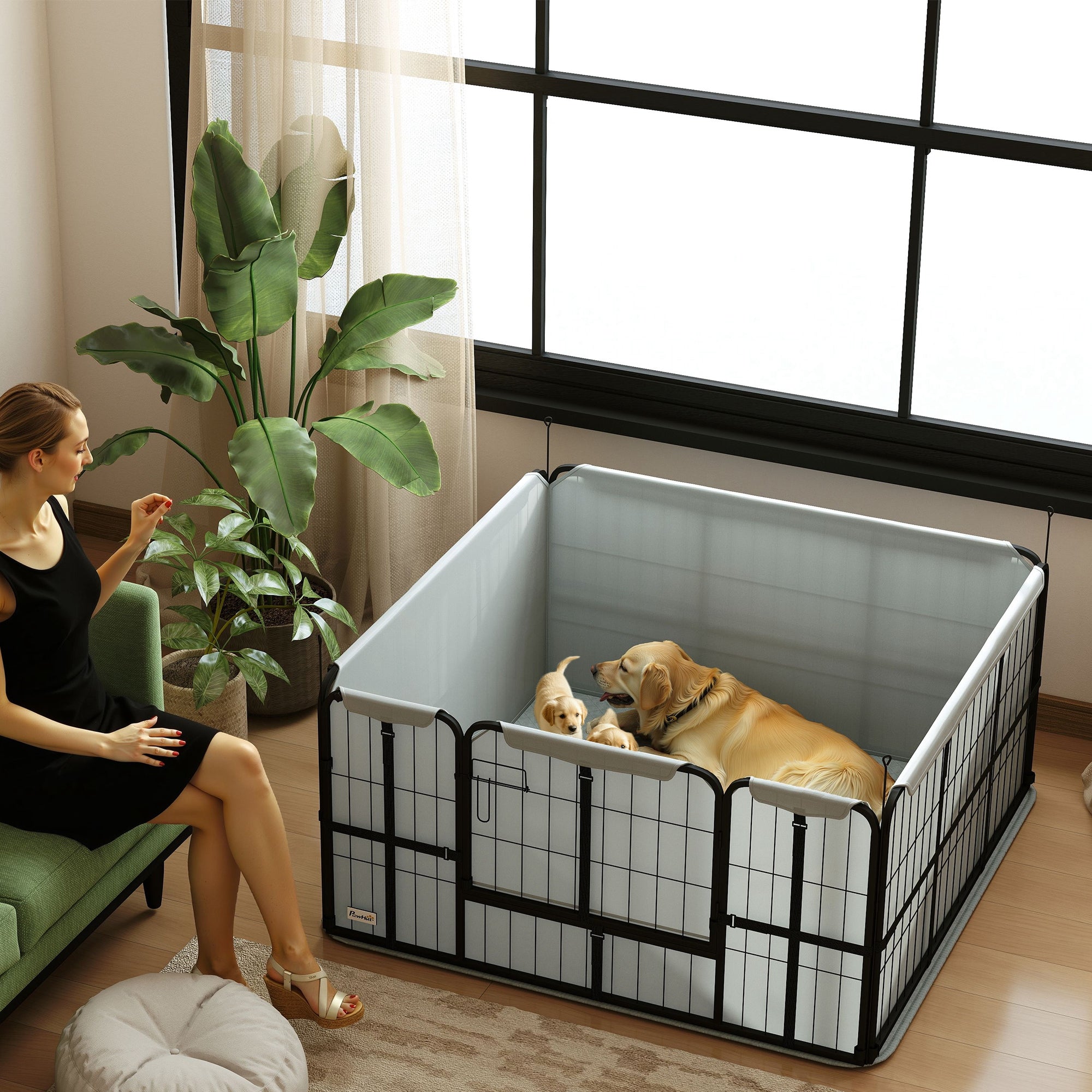 PawHut Whelping Box for Dogs and Puppies, 48" x 48" x 23.5", Puppy Playpen with 600D Windproof Oxford Fabric Cloth, Washable Pee Pad, Pet Playpen with Door, for Medium & Large Dogs