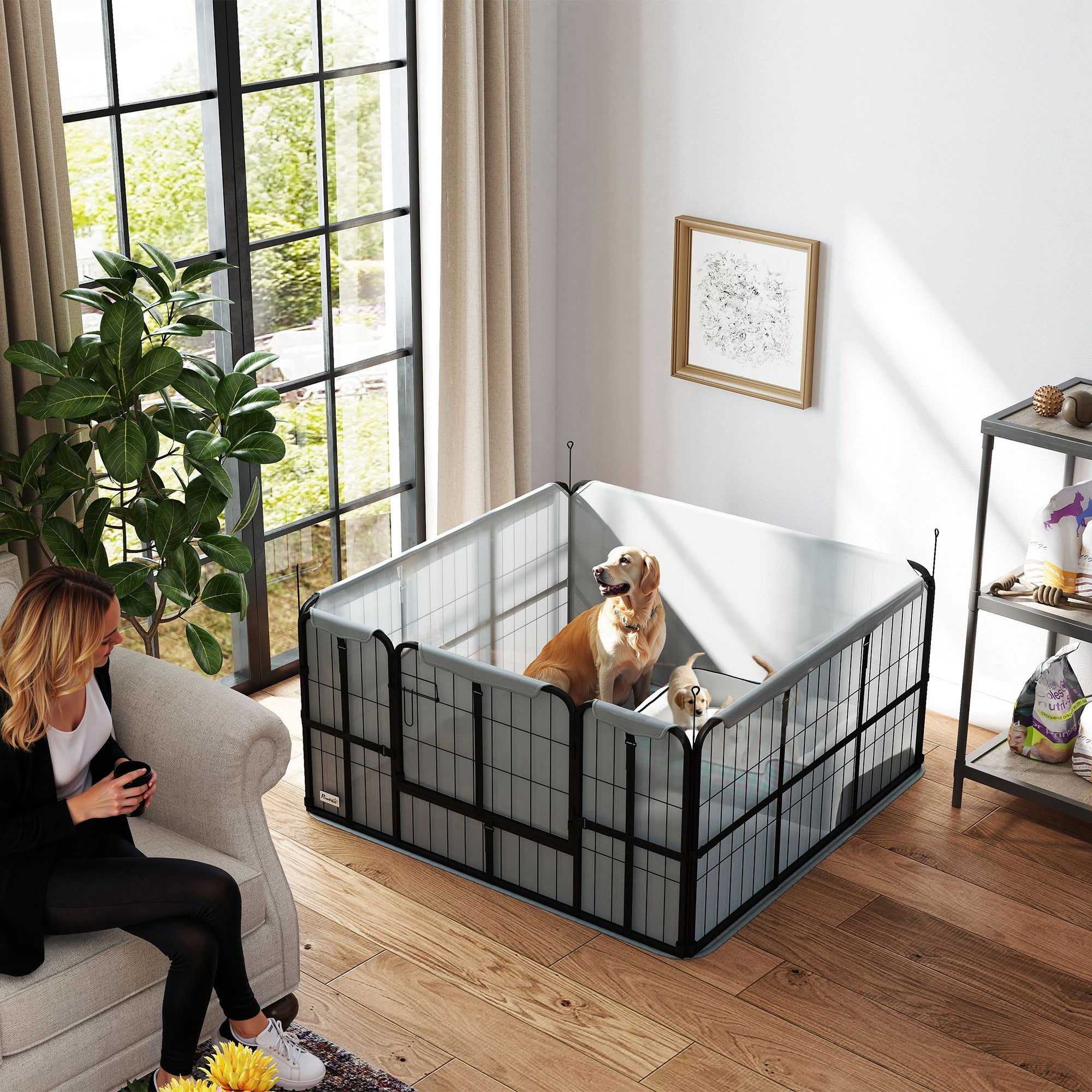 PawHut Whelping Box for Dogs and Puppies, 48" x 48" x 23.5", Puppy Playpen with 600D Windproof Oxford Fabric Cloth, Washable Pee Pad, Pet Playpen with Door, for Medium & Large Dogs