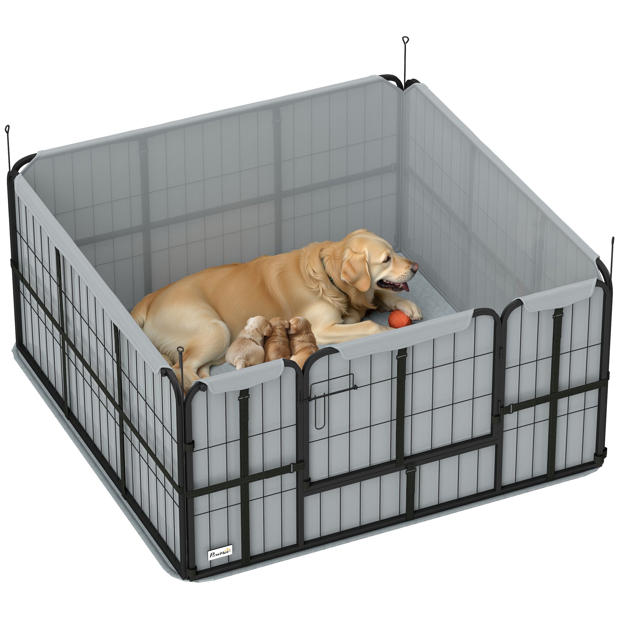 PawHut Whelping Box for Dogs and Puppies, 48" x 48" x 23.5", Puppy Playpen with 600D Windproof Oxford Fabric Cloth, Washable Pee Pad, Pet Playpen with Door, for Medium & Large Dogs