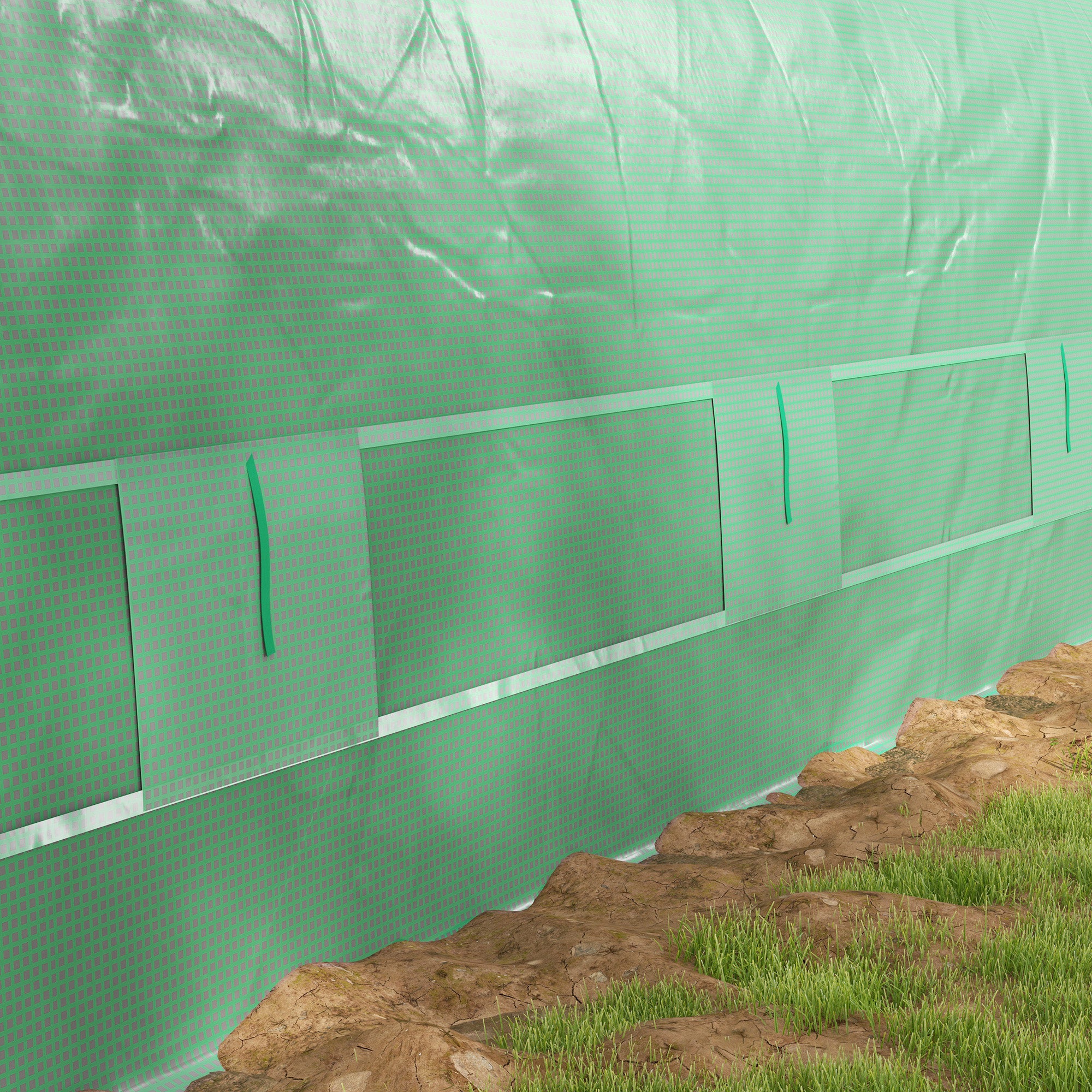 Outsunny 19.5'x10'x6.5' Walk-in Tunnel Greenhouse with Upgraded Structure Zipped Roll Up Mesh Door 8 Mesh Windows, Plant Hot House Tent with PE Cover 15 Plant Labels Gloves, Green