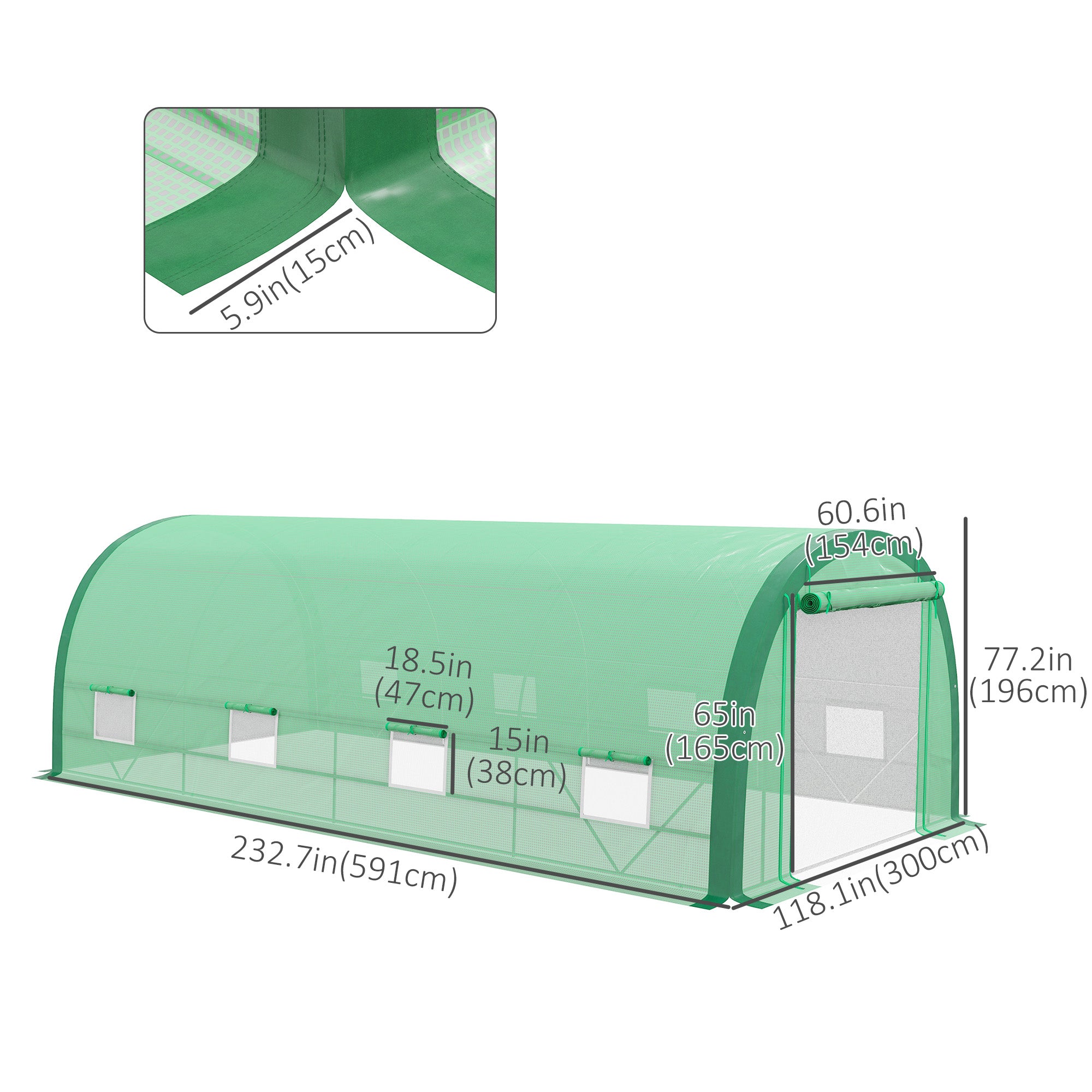 Outsunny 19.5'x10'x6.5' Walk-in Tunnel Greenhouse with Upgraded Structure Zipped Roll Up Mesh Door 8 Mesh Windows, Plant Hot House Tent with PE Cover 15 Plant Labels Gloves, Green