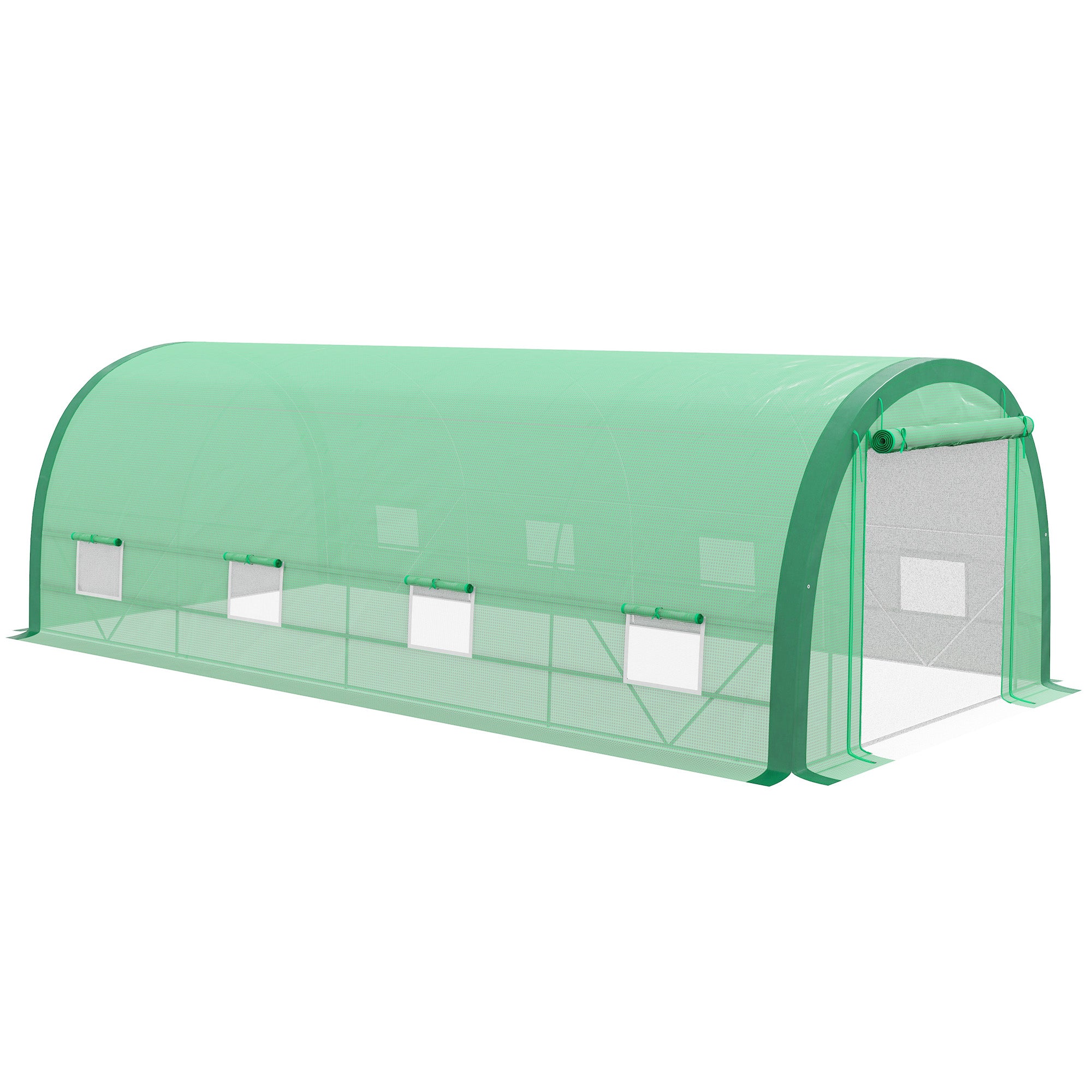Outsunny 19.5'x10'x6.5' Walk-in Tunnel Greenhouse with Upgraded Structure Zipped Roll Up Mesh Door 8 Mesh Windows, Plant Hot House Tent with PE Cover 15 Plant Labels Gloves, Green
