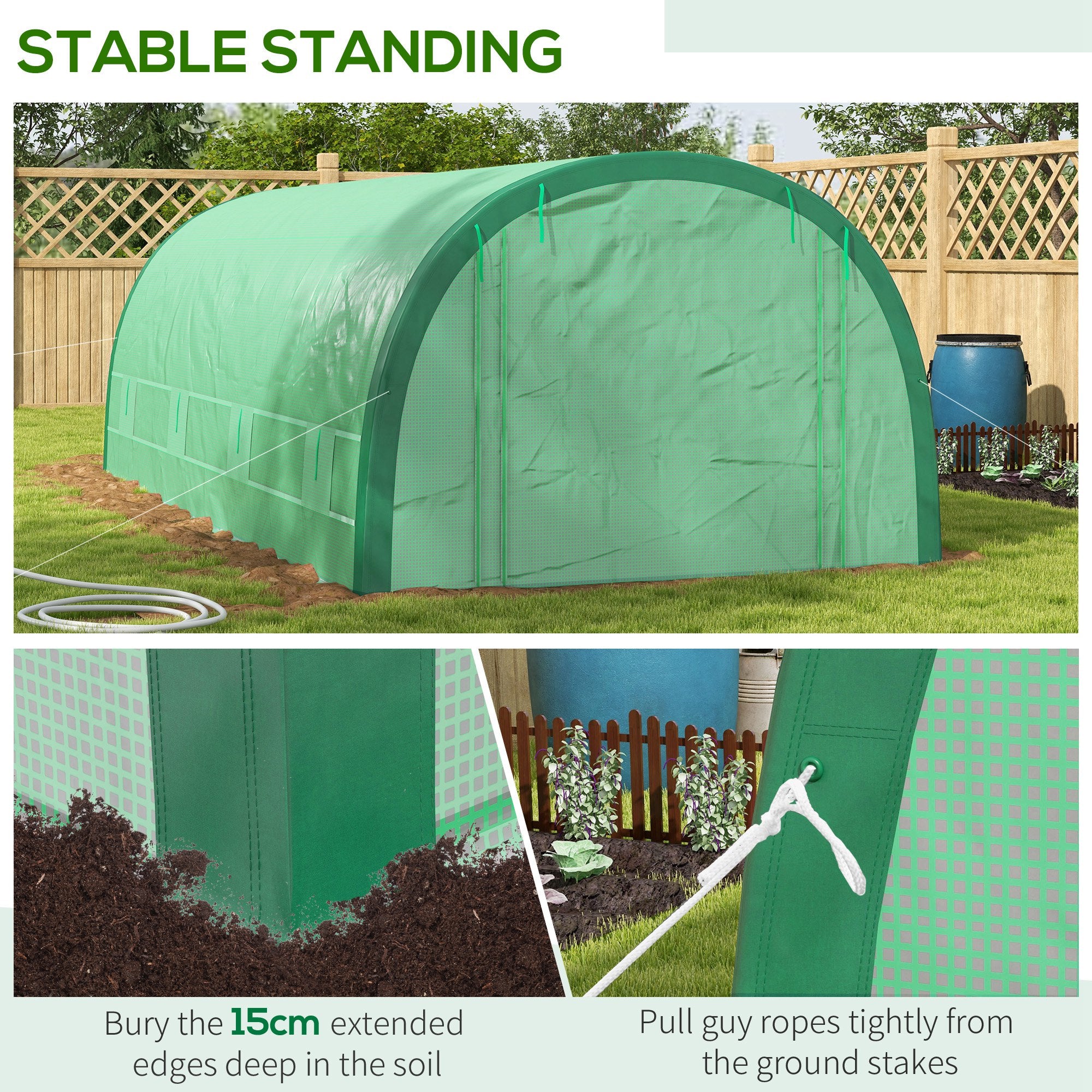 Outsunny 19.5'x10'x6.5' Walk-in Tunnel Greenhouse with Upgraded Structure Zipped Roll Up Mesh Door 8 Mesh Windows, Plant Hot House Tent with PE Cover 15 Plant Labels Gloves, Green