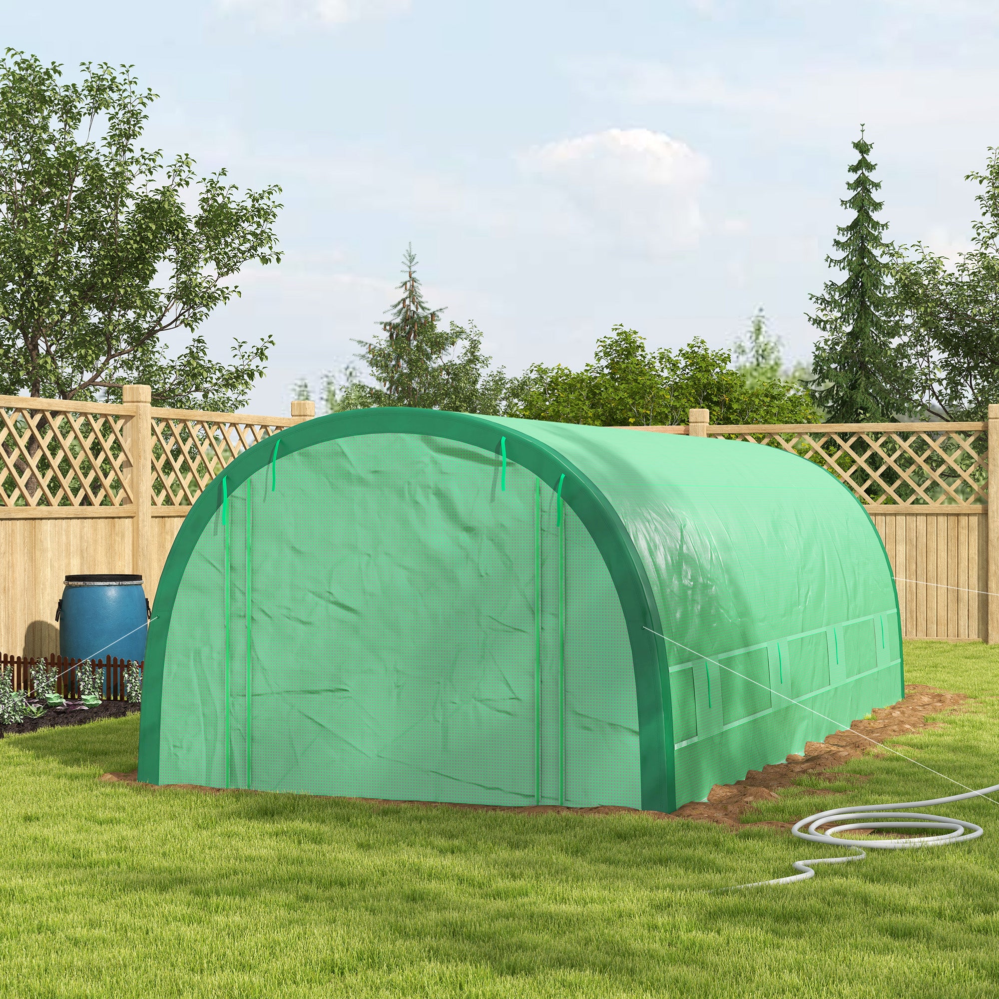 Outsunny 19.5'x10'x6.5' Walk-in Tunnel Greenhouse with Upgraded Structure Zipped Roll Up Mesh Door 8 Mesh Windows, Plant Hot House Tent with PE Cover 15 Plant Labels Gloves, Green