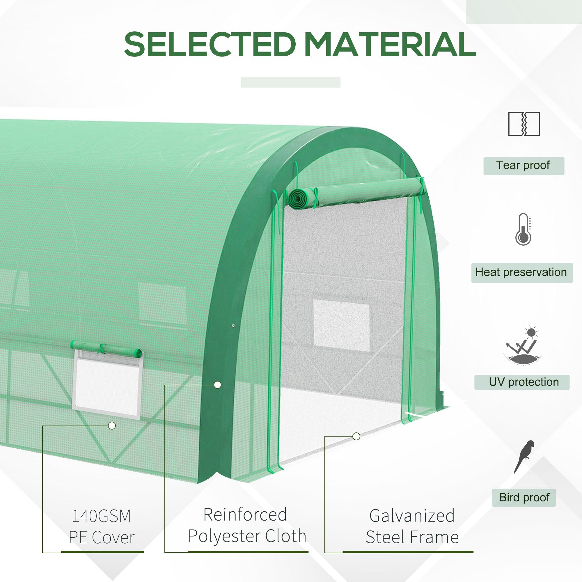 Outsunny 19.5'x10'x6.5' Walk-in Tunnel Greenhouse with Upgraded Structure Zipped Roll Up Mesh Door 8 Mesh Windows, Plant Hot House Tent with PE Cover 15 Plant Labels Gloves, Green