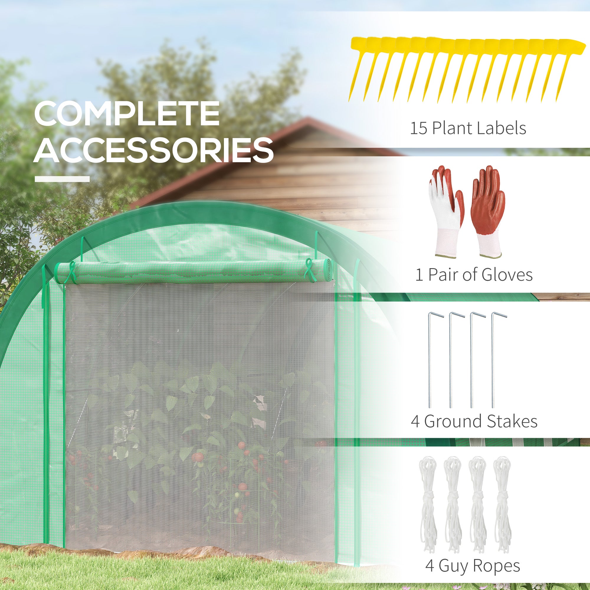 Outsunny 19.5'x10'x6.5' Walk-in Tunnel Greenhouse with Upgraded Structure Zipped Roll Up Mesh Door 8 Mesh Windows, Plant Hot House Tent with PE Cover 15 Plant Labels Gloves, Green