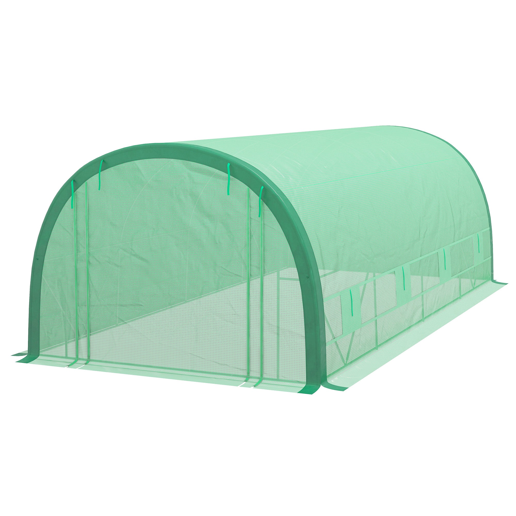 Outsunny 19.5'x10'x6.5' Walk-in Tunnel Greenhouse with Upgraded Structure Zipped Roll Up Mesh Door 8 Mesh Windows, Plant Hot House Tent with PE Cover 15 Plant Labels Gloves, Green