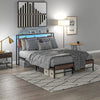 HOMCOM Queen Bed Frame with Storage and LED Lights, Platform Bed Frame with Headboard, Charging Station, Steel Slats, Noise Free, No Box Spring Needed, Easy Assembly, Walnut