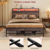 HOMCOM Queen Bed Frame with Storage and LED Lights, Platform Bed Frame with Headboard, Charging Station, Steel Slats, Noise Free, No Box Spring Needed, Easy Assembly, Walnut