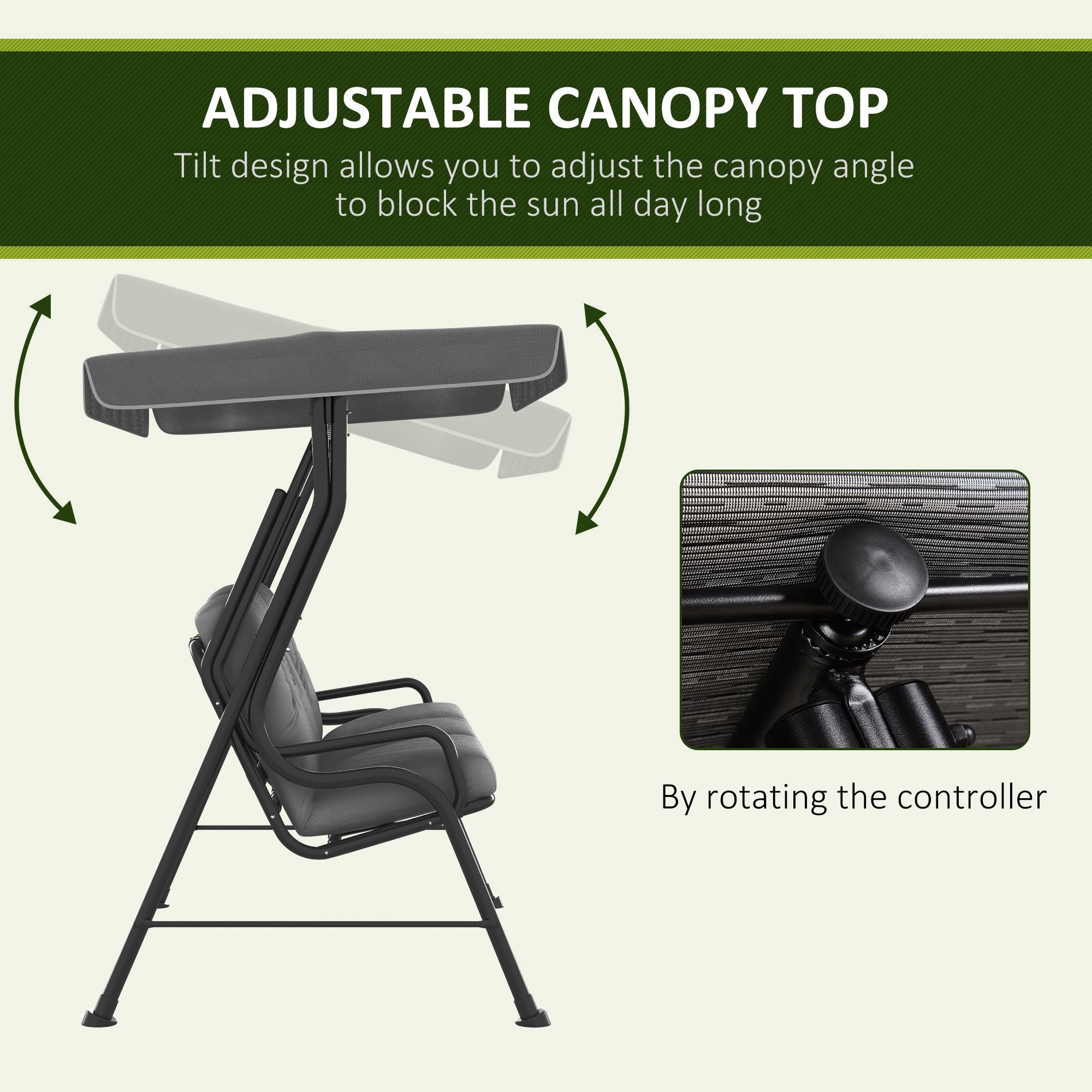 Outsunny 3-Person Porch Swing Patio Swing Chair with Canopy for Patio, Garden, Backyard, Poolside, Light Grey