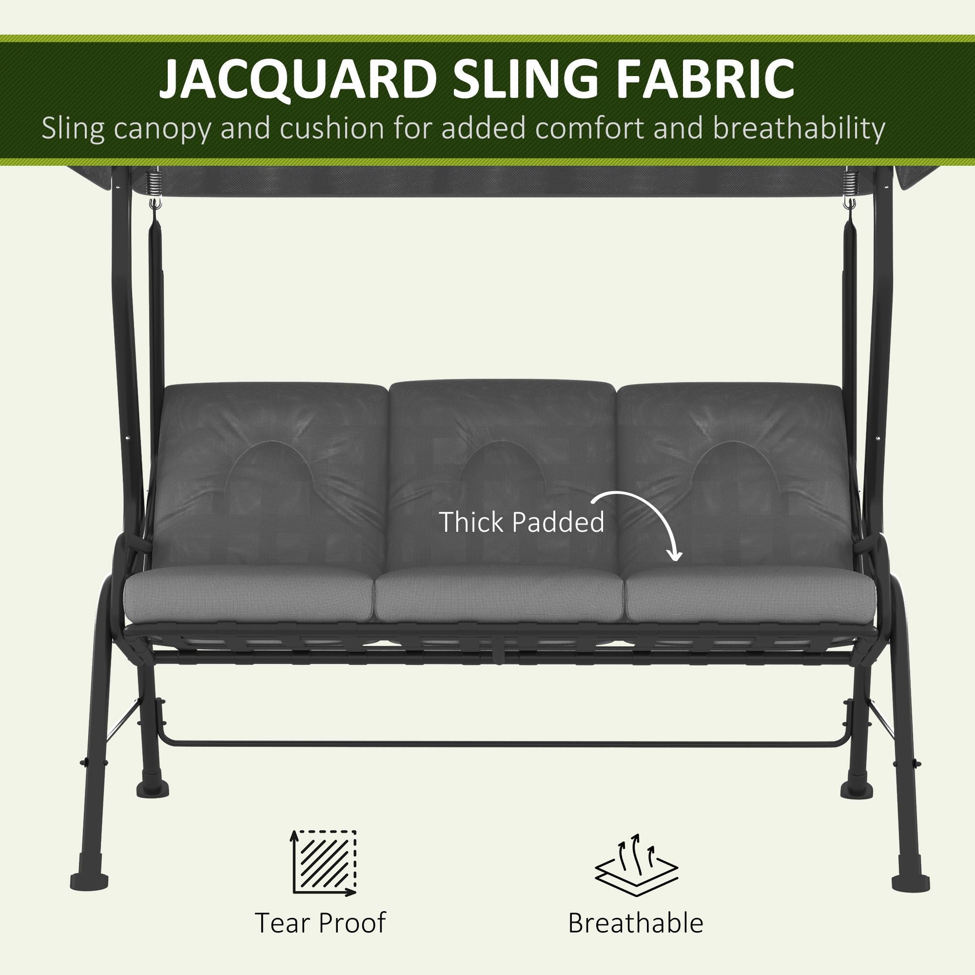 Outsunny 3-Person Porch Swing Patio Swing Chair with Canopy for Patio, Garden, Backyard, Poolside, Light Grey