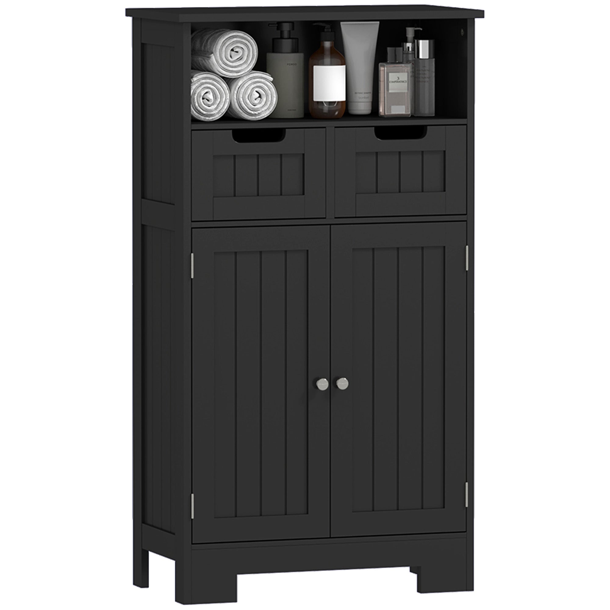 kleankin Bathroom Storage Cabinet, Freestanding Bathroom Cabinet with Adjustable Shelf and Drawers, Small Cabinet for Bathroom, Living Room, Black