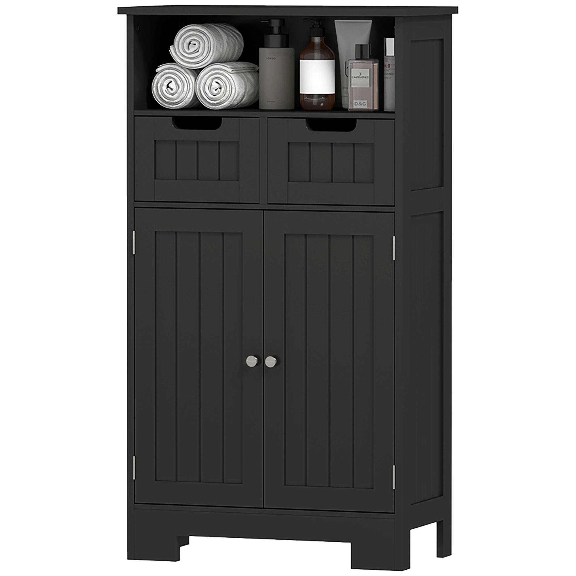 kleankin Bathroom Storage Cabinet, Freestanding Bathroom Cabinet with Adjustable Shelf and Drawers, Small Cabinet for Bathroom, Living Room, Black