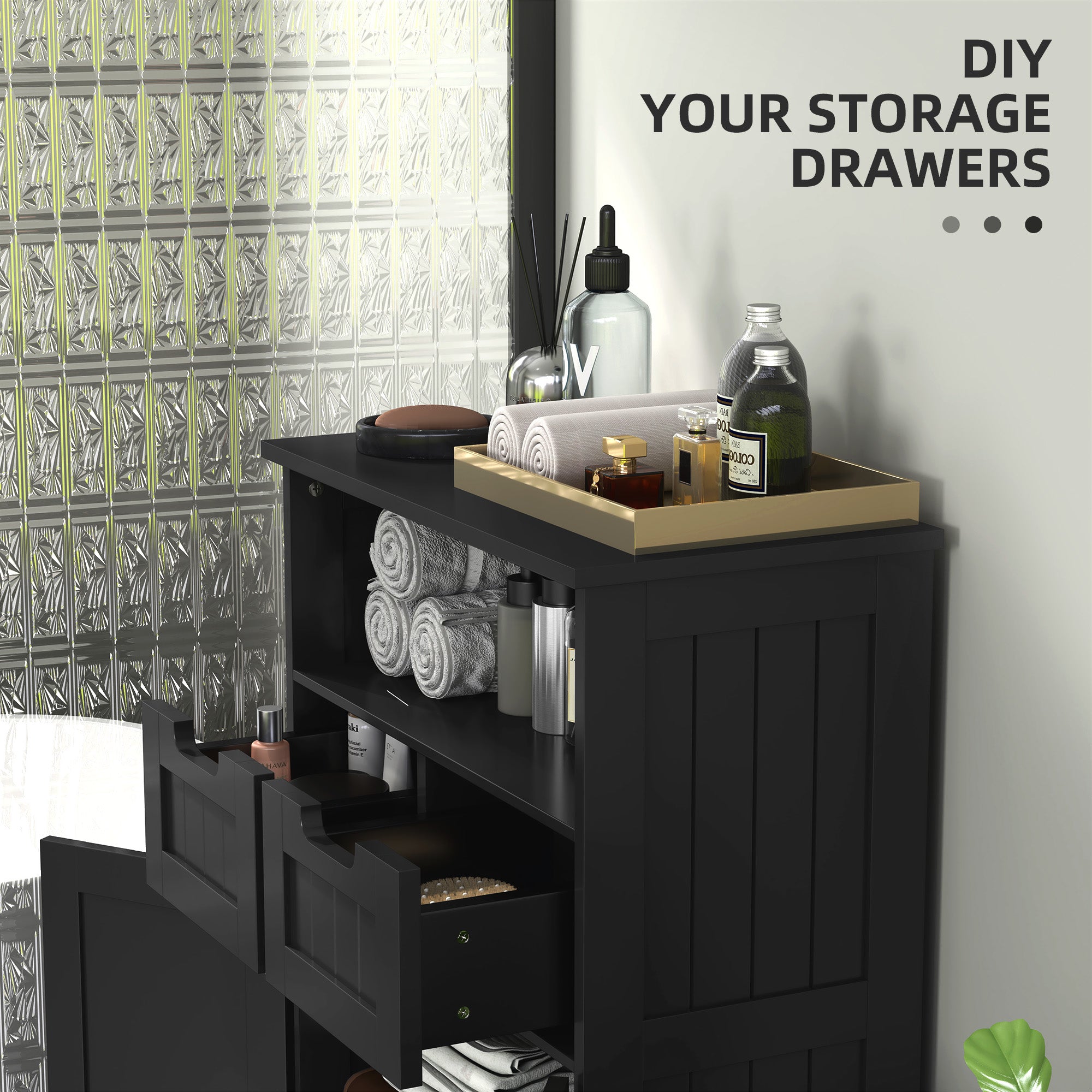 kleankin Bathroom Storage Cabinet, Freestanding Bathroom Cabinet with Adjustable Shelf and Drawers, Small Cabinet for Bathroom, Living Room, Black