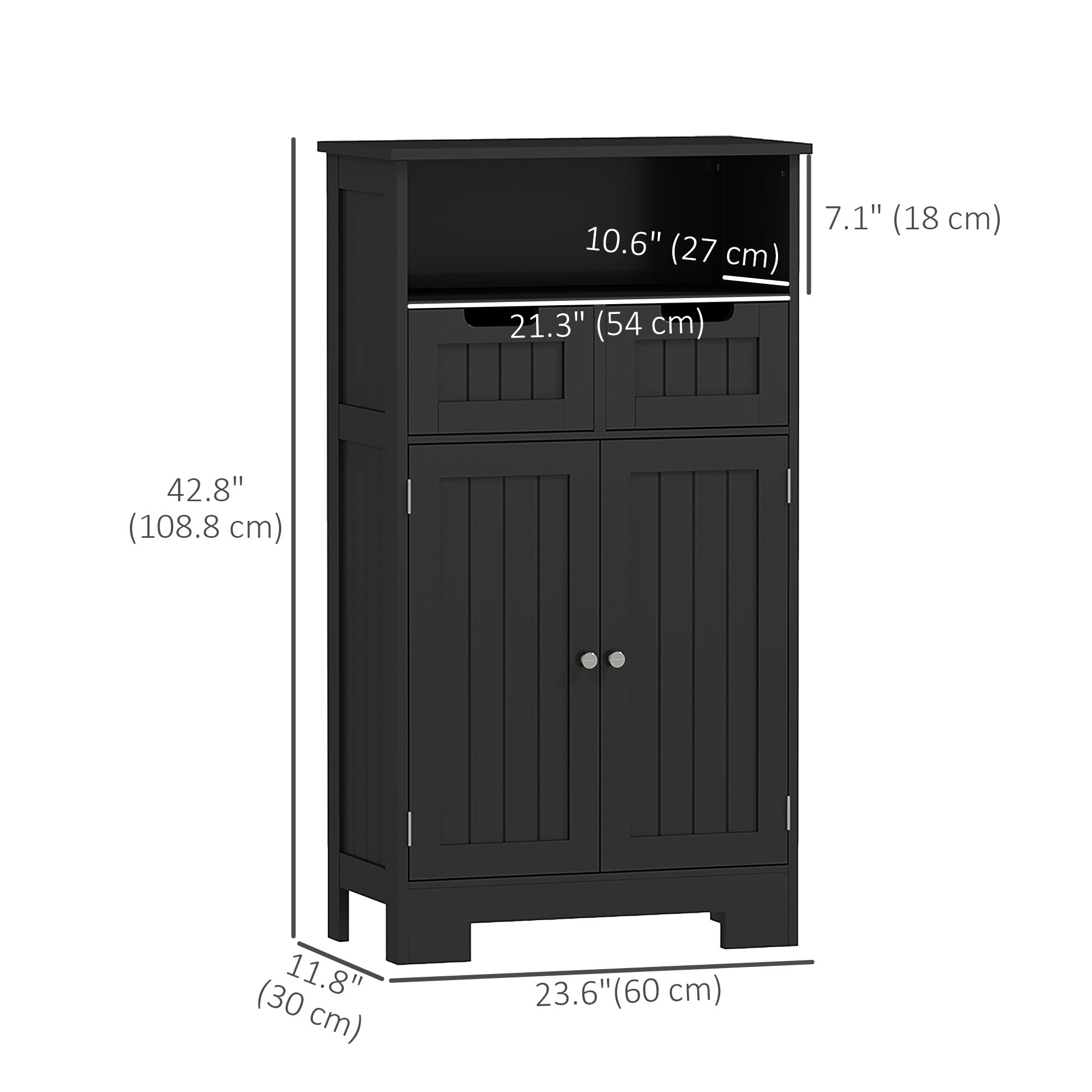kleankin Bathroom Storage Cabinet, Freestanding Bathroom Cabinet with Adjustable Shelf and Drawers, Small Cabinet for Bathroom, Living Room, Black