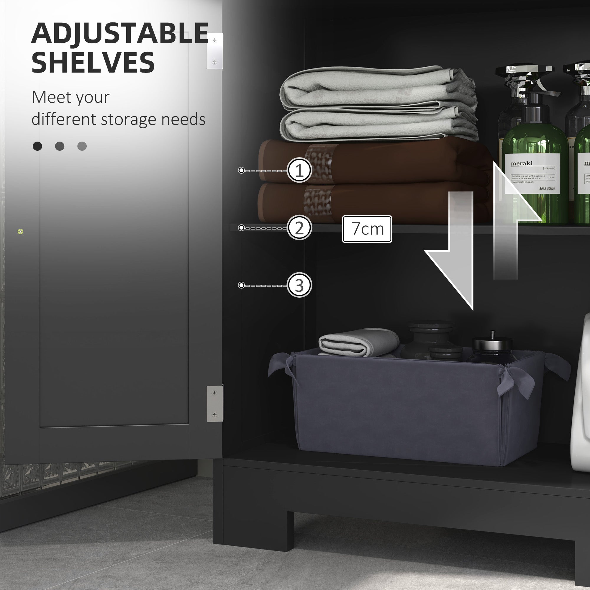 kleankin Bathroom Storage Cabinet, Freestanding Bathroom Cabinet with Adjustable Shelf and Drawers, Small Cabinet for Bathroom, Living Room, Black