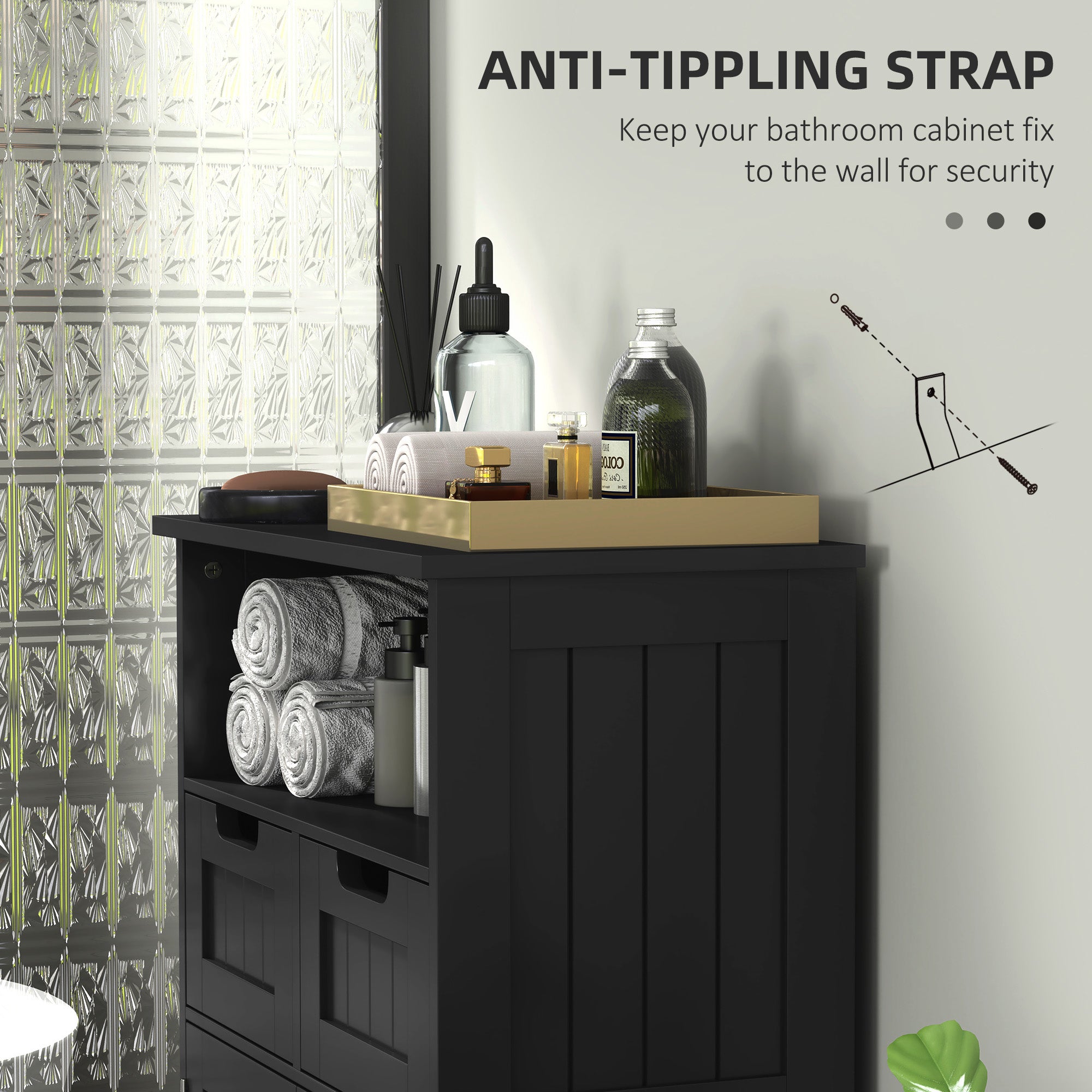 kleankin Bathroom Storage Cabinet, Freestanding Bathroom Cabinet with Adjustable Shelf and Drawers, Small Cabinet for Bathroom, Living Room, Black