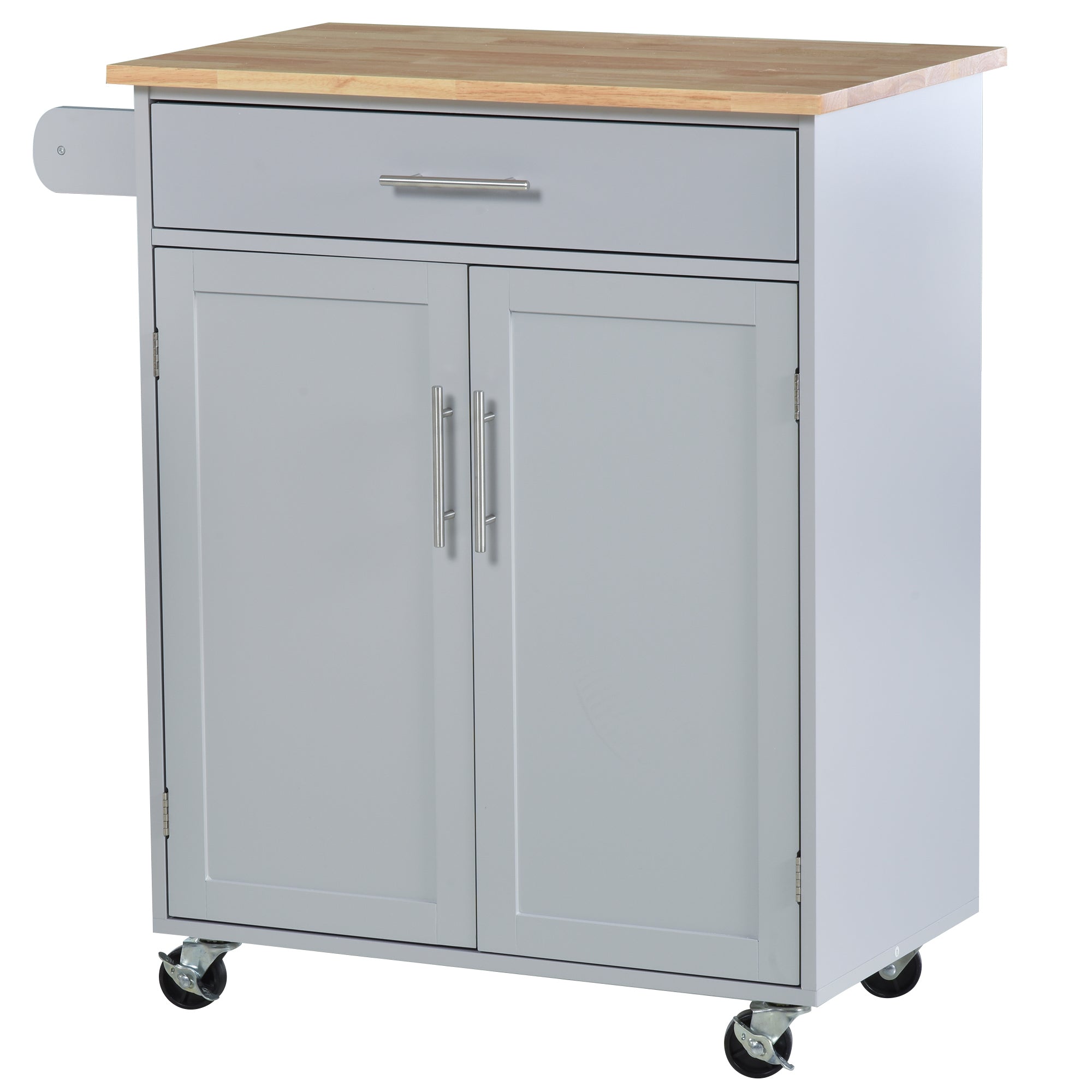 HOMCOM Rolling Kitchen Island Cart with Wood Top, Enough Storage Drawer Space with Towel Bar Rack Shelves, Portable Kitchen Utility Serving Cart Trolley on Wheels (Grey)