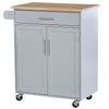 HOMCOM Rolling Kitchen Island Cart with Wood Top, Enough Storage Drawer Space with Towel Bar Rack Shelves, Portable Kitchen Utility Serving Cart Trolley on Wheels (Grey)