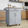 HOMCOM Rolling Kitchen Island Cart with Wood Top, Enough Storage Drawer Space with Towel Bar Rack Shelves, Portable Kitchen Utility Serving Cart Trolley on Wheels (Grey)