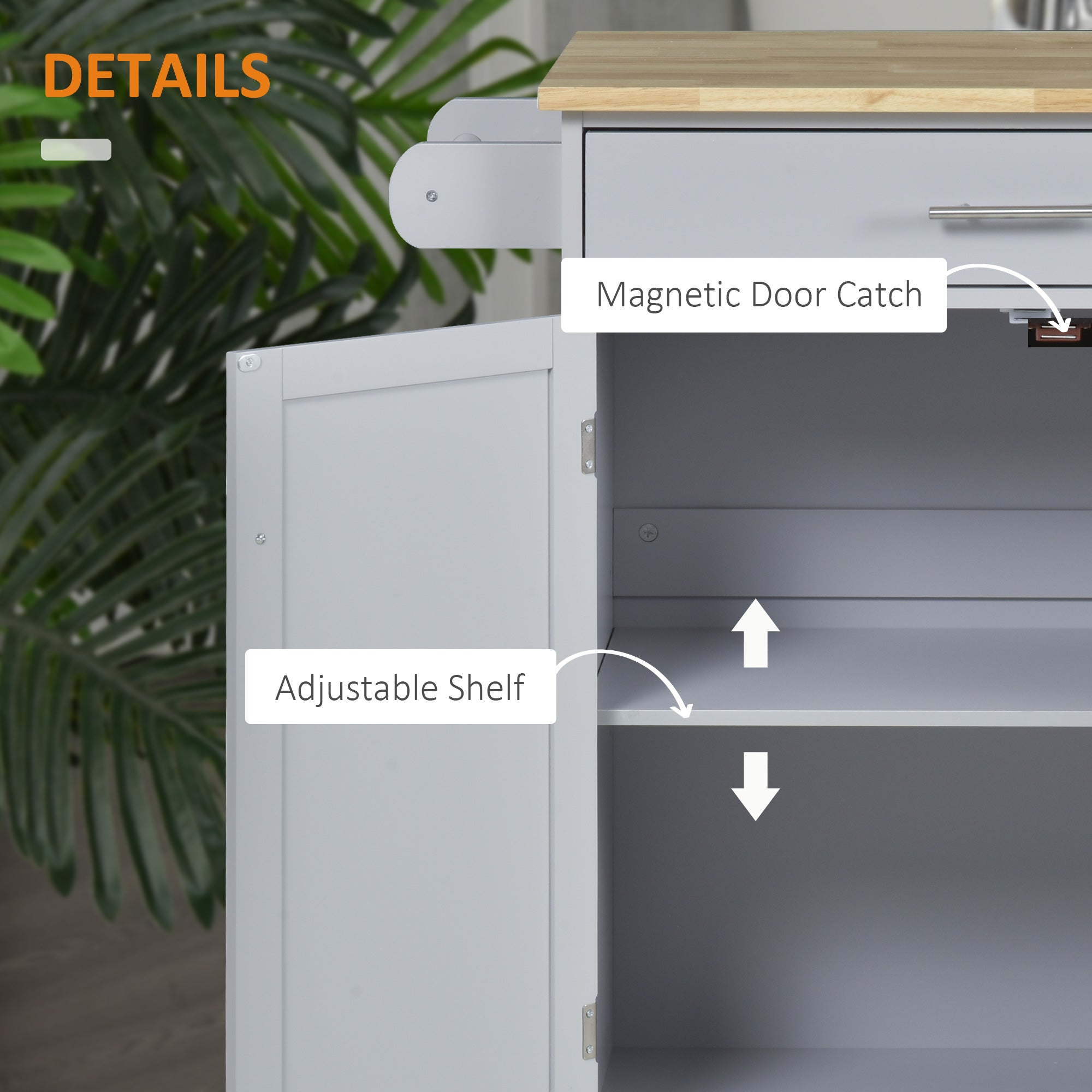 HOMCOM Rolling Kitchen Island Cart with Wood Top, Enough Storage Drawer Space with Towel Bar Rack Shelves, Portable Kitchen Utility Serving Cart Trolley on Wheels (Grey)