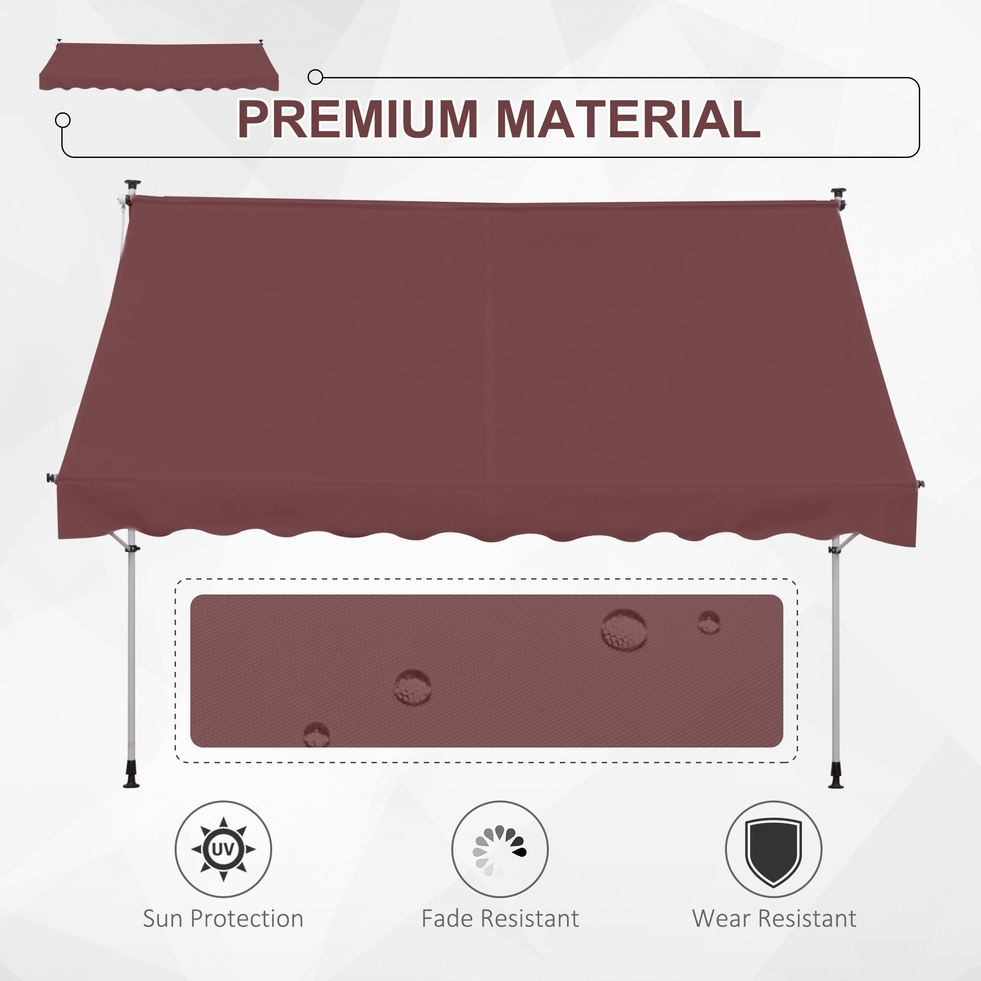 Outsunny 10x5ft Manual Retractable Awning, Patio Sun Shade Canopy Shelter with 5.6-9.2ft Support Pole, Water Resistant UV Protector, for Window, Door, Porch, Deck, Wine Red