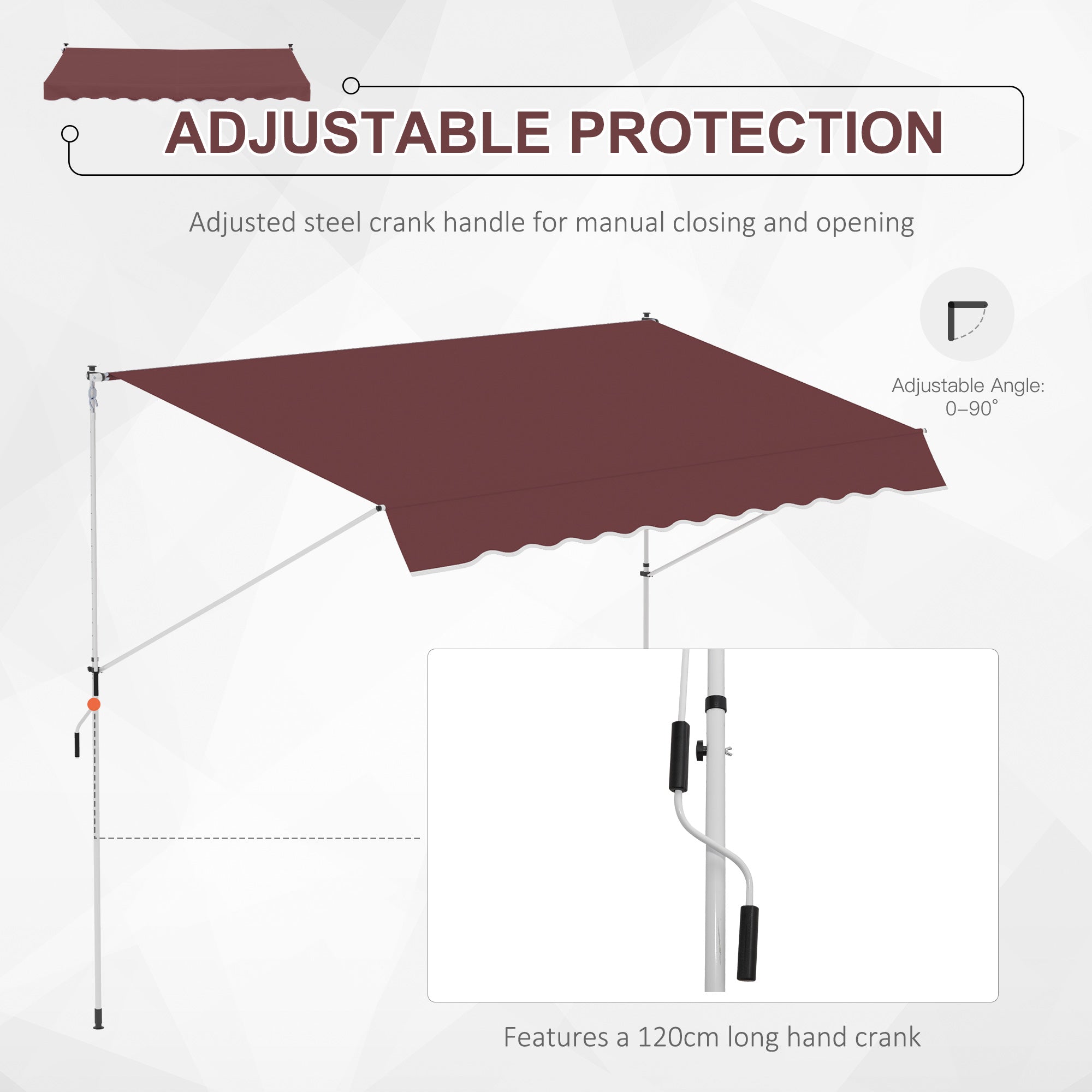 Outsunny 10x5ft Manual Retractable Awning, Patio Sun Shade Canopy Shelter with 5.6-9.2ft Support Pole, Water Resistant UV Protector, for Window, Door, Porch, Deck, Wine Red