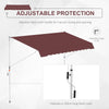 Outsunny 10x5ft Manual Retractable Awning, Patio Sun Shade Canopy Shelter with 5.6-9.2ft Support Pole, Water Resistant UV Protector, for Window, Door, Porch, Deck, Wine Red