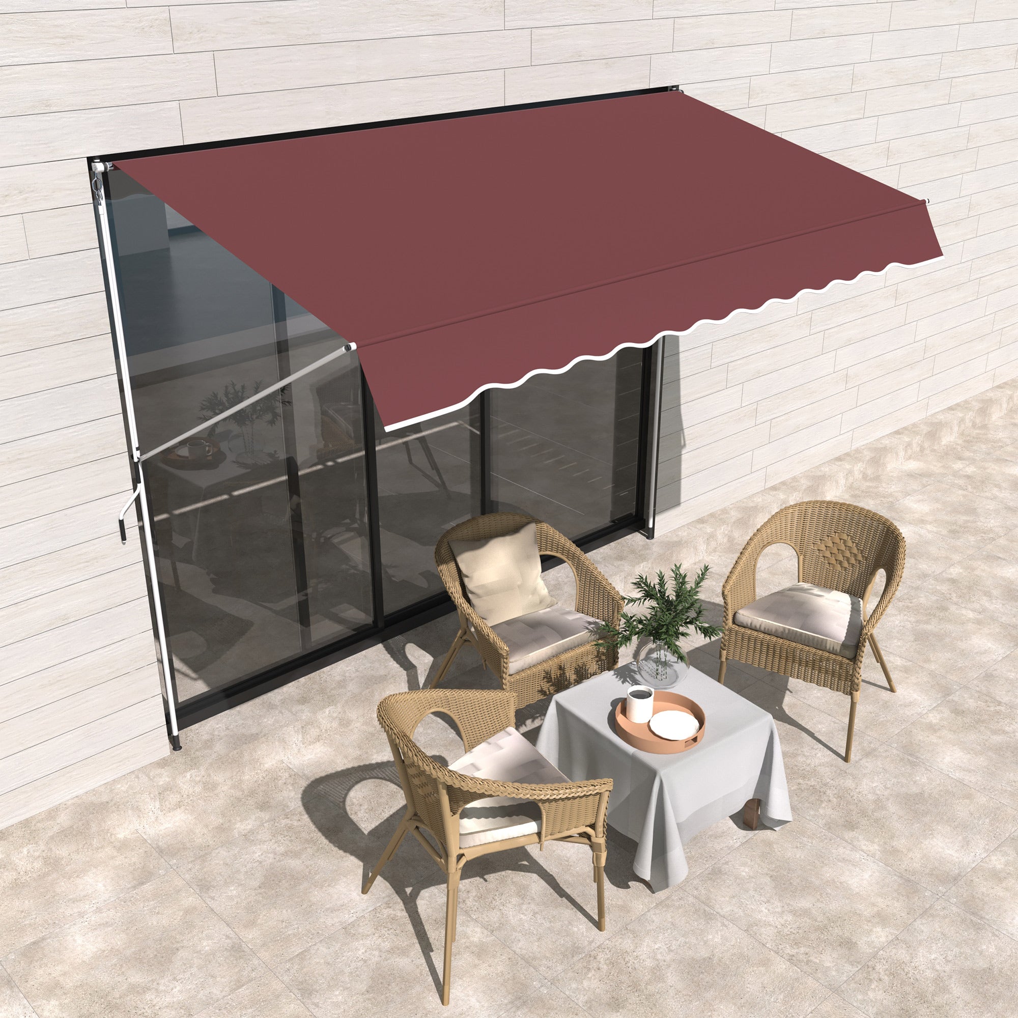 Outsunny 10x5ft Manual Retractable Awning, Patio Sun Shade Canopy Shelter with 5.6-9.2ft Support Pole, Water Resistant UV Protector, for Window, Door, Porch, Deck, Wine Red