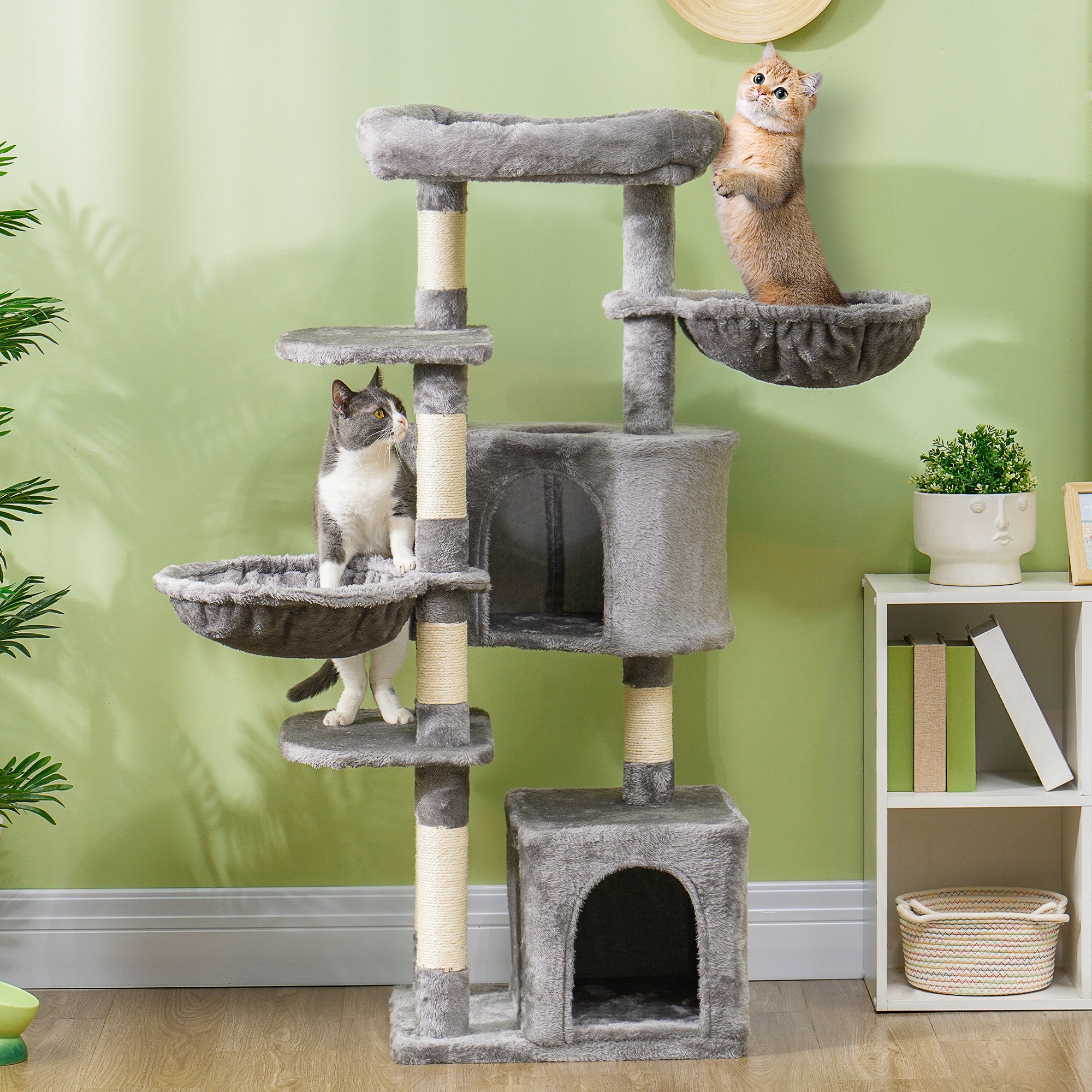 PawHut 52.5" Cat Tree, Cat Tower for Indoor Cats with Scratching Posts, Cat Condos, Bed, Platforms, Hammocks, Cat Activity Center, Grey