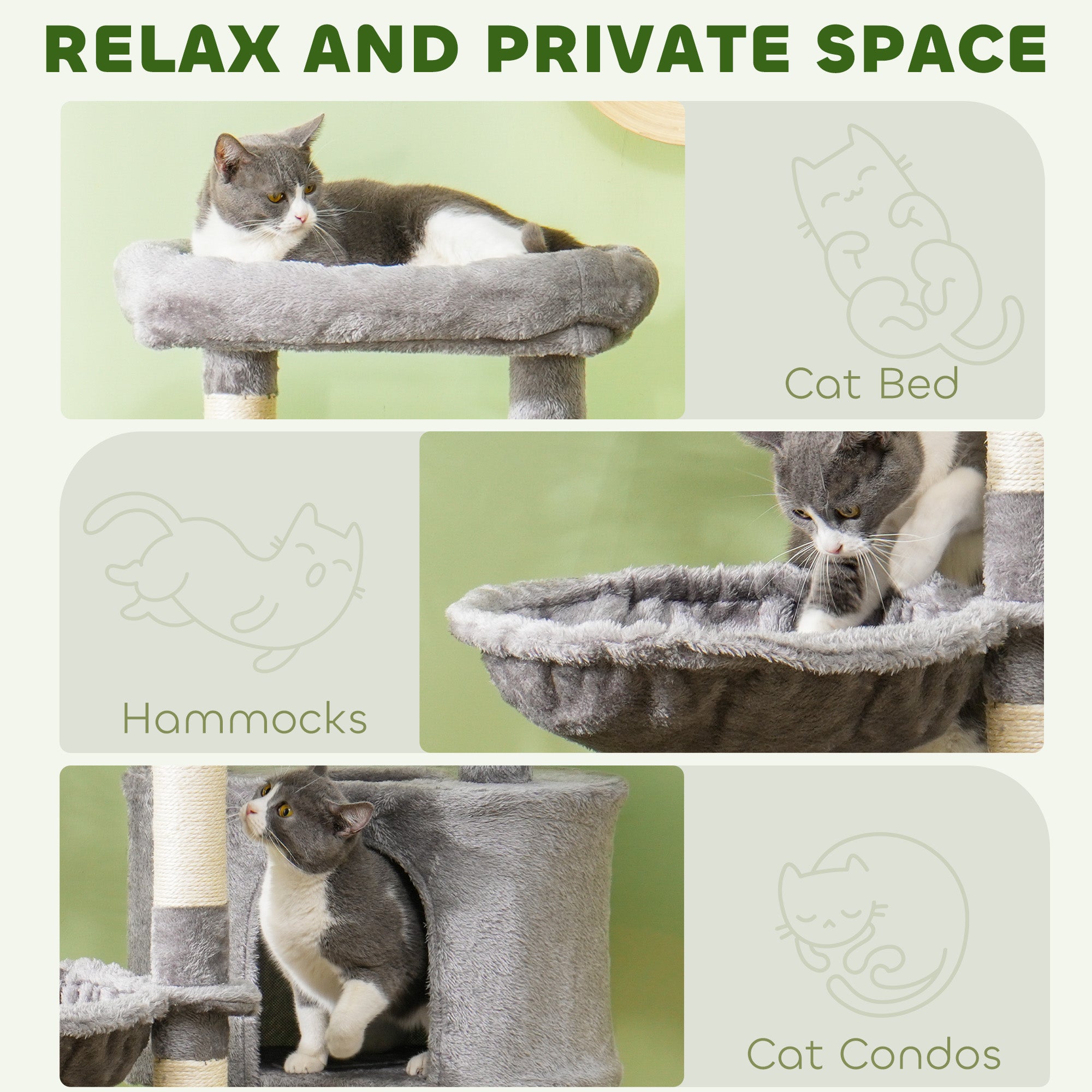 PawHut 52.5" Cat Tree, Cat Tower for Indoor Cats with Scratching Posts, Cat Condos, Bed, Platforms, Hammocks, Cat Activity Center, Grey