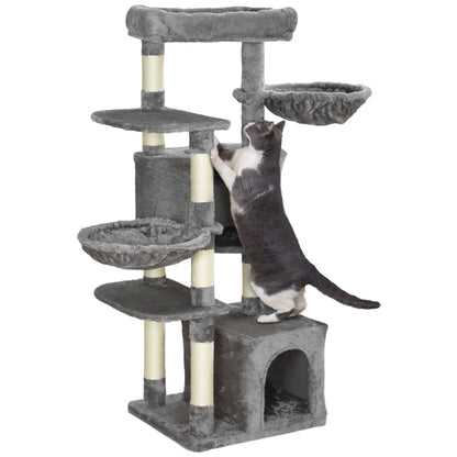 PawHut 52.5" Cat Tree, Cat Tower for Indoor Cats with Scratching Posts, Cat Condos, Bed, Platforms, Hammocks, Cat Activity Center, Grey